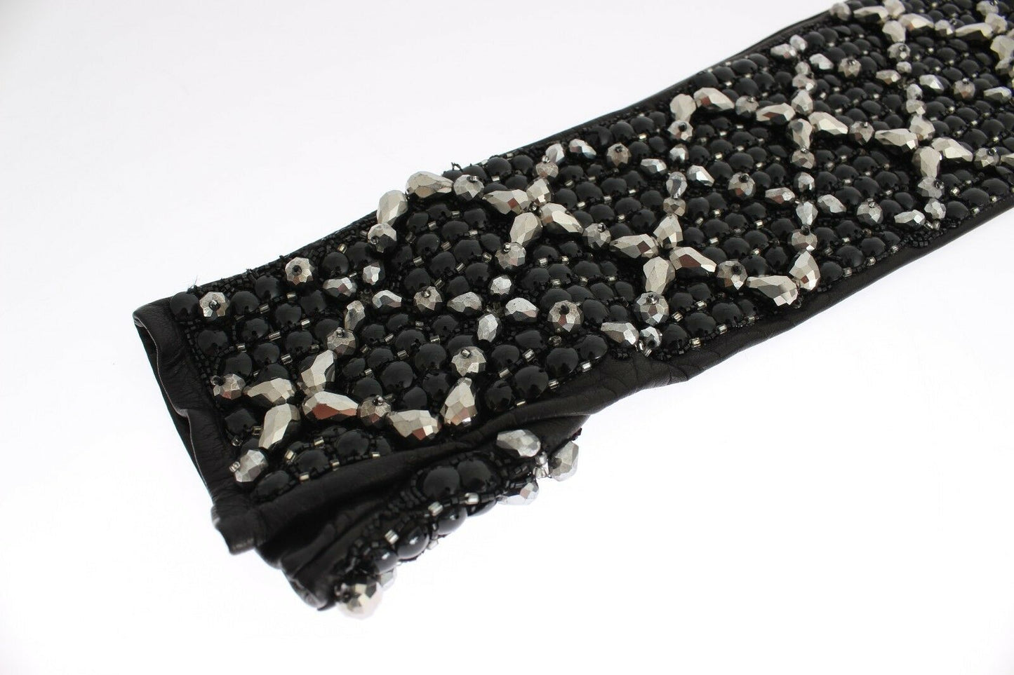 Gants Dolce & Gabbana en cuir noir ornés de perles de cristal