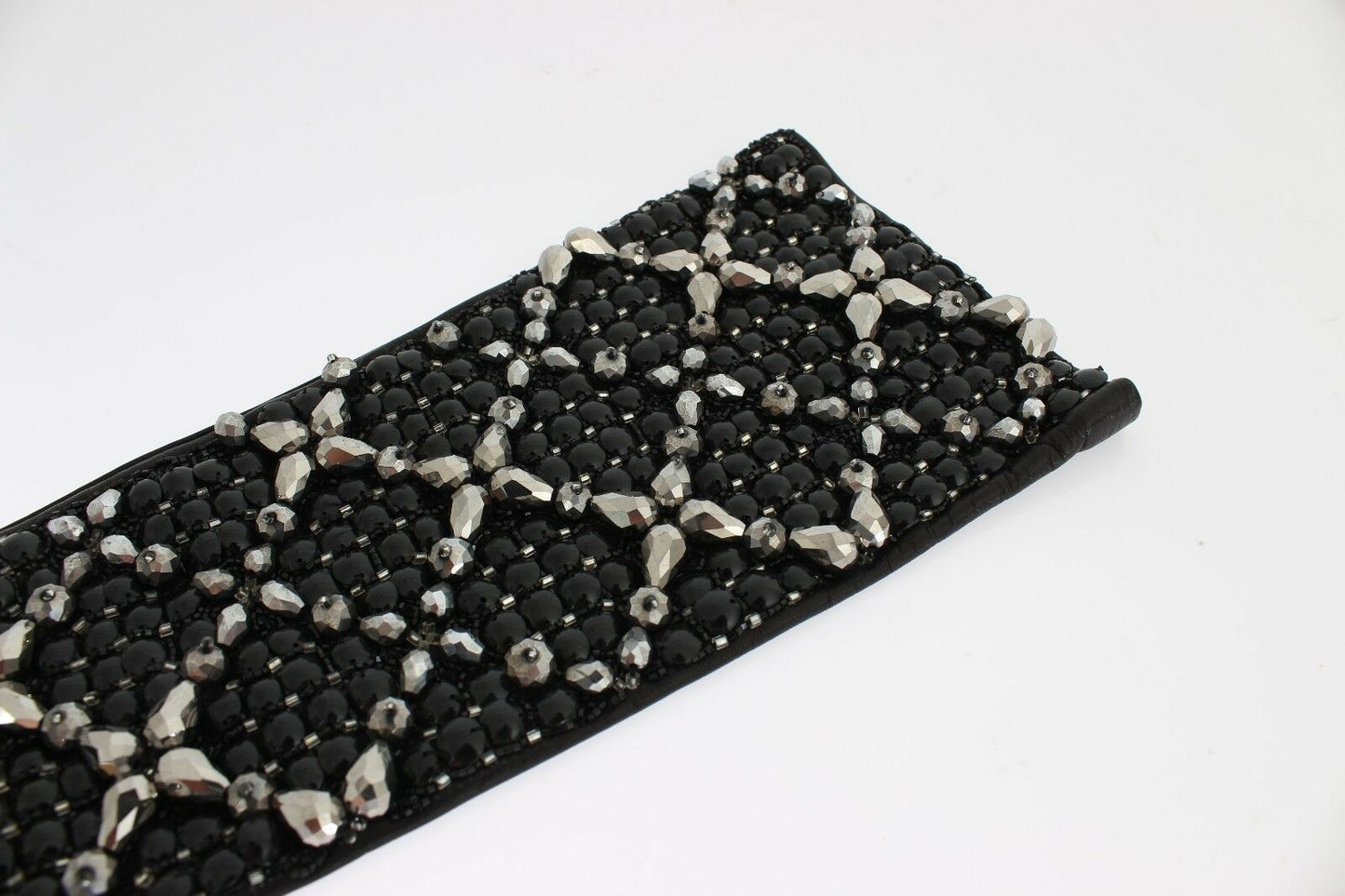 Gants Dolce & Gabbana en cuir noir ornés de perles de cristal