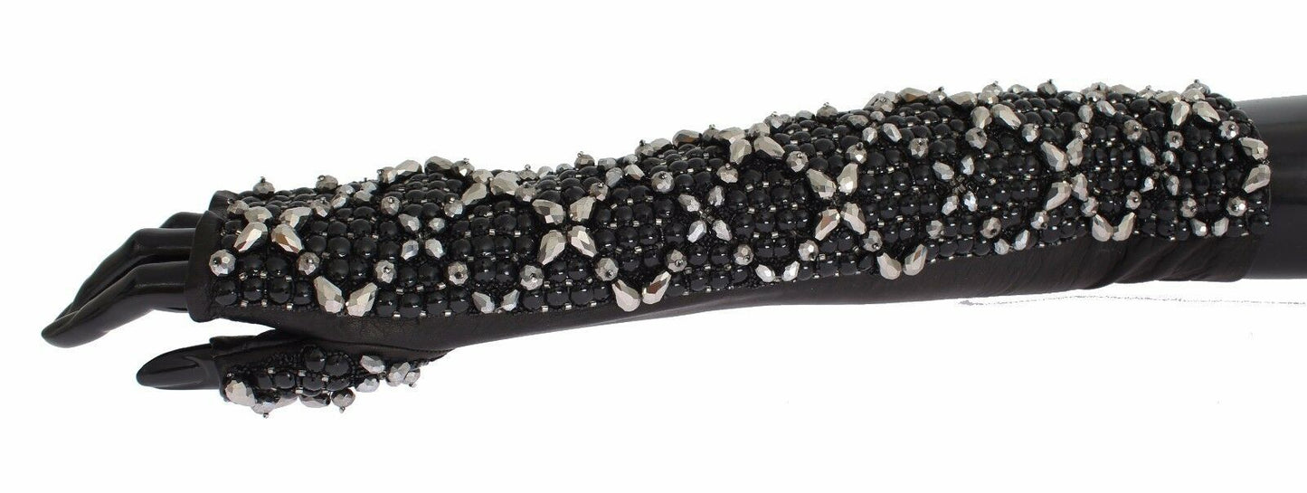 Gants Dolce & Gabbana en cuir noir ornés de perles de cristal