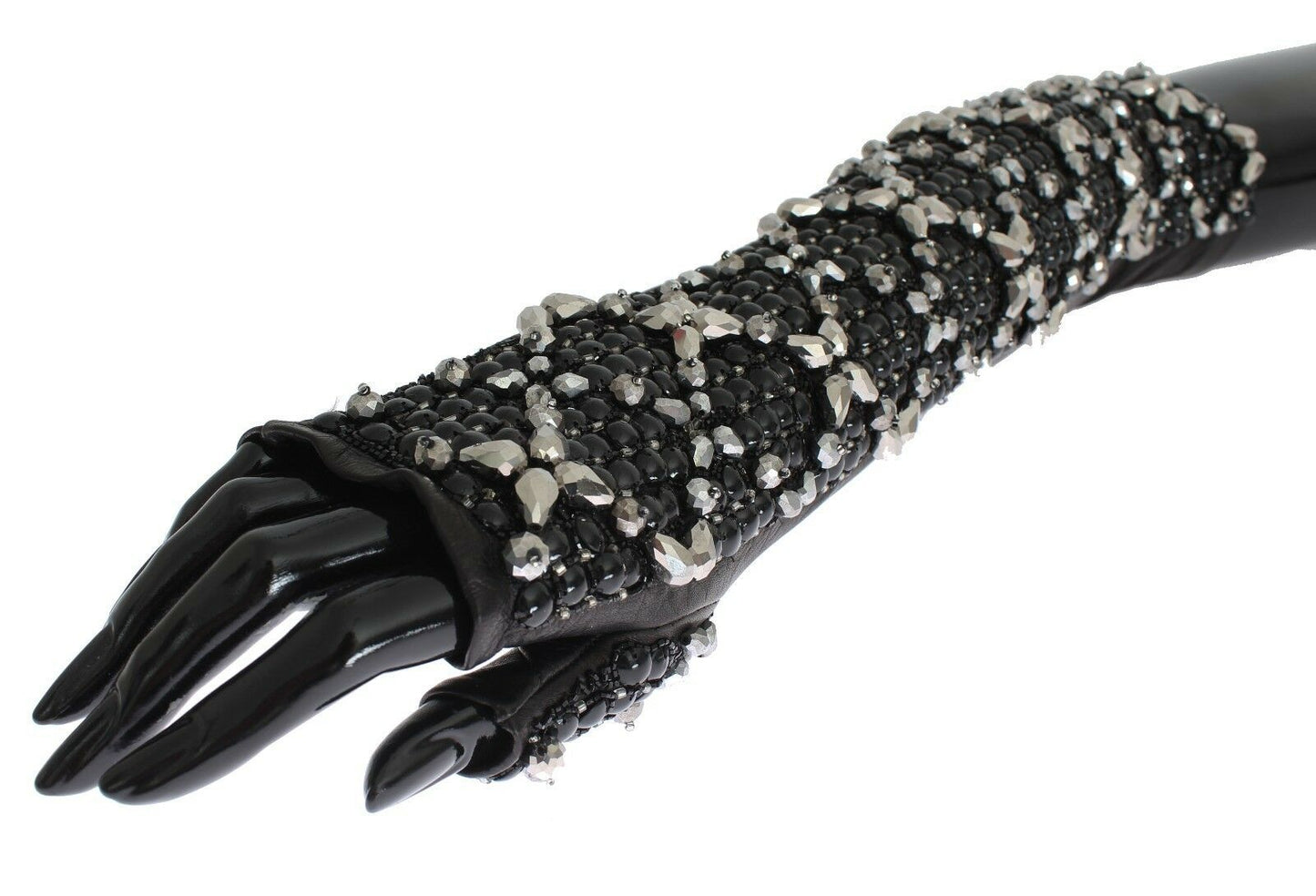 Gants Dolce & Gabbana en cuir noir ornés de perles de cristal