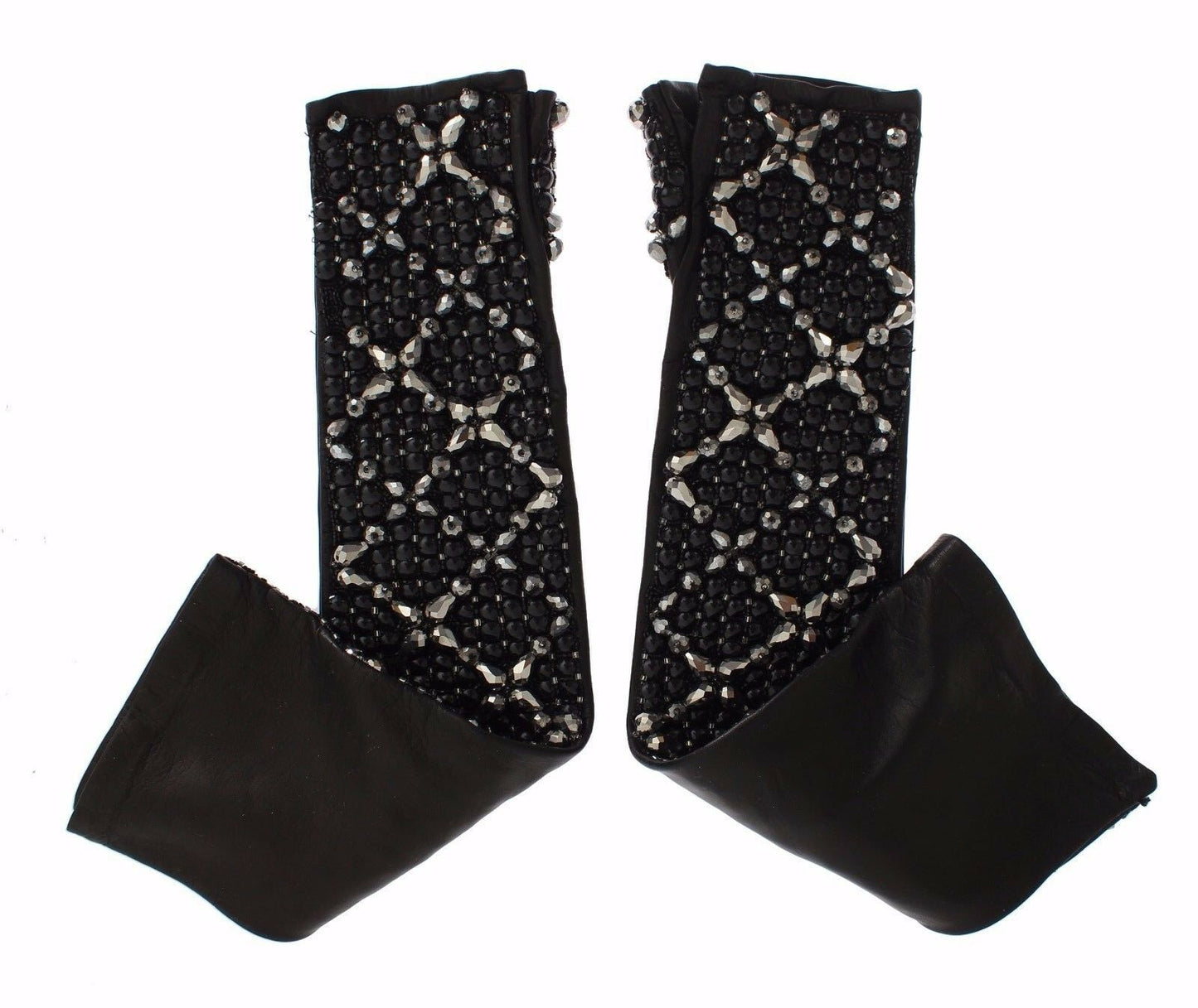 Gants Dolce & Gabbana en cuir noir ornés de perles de cristal