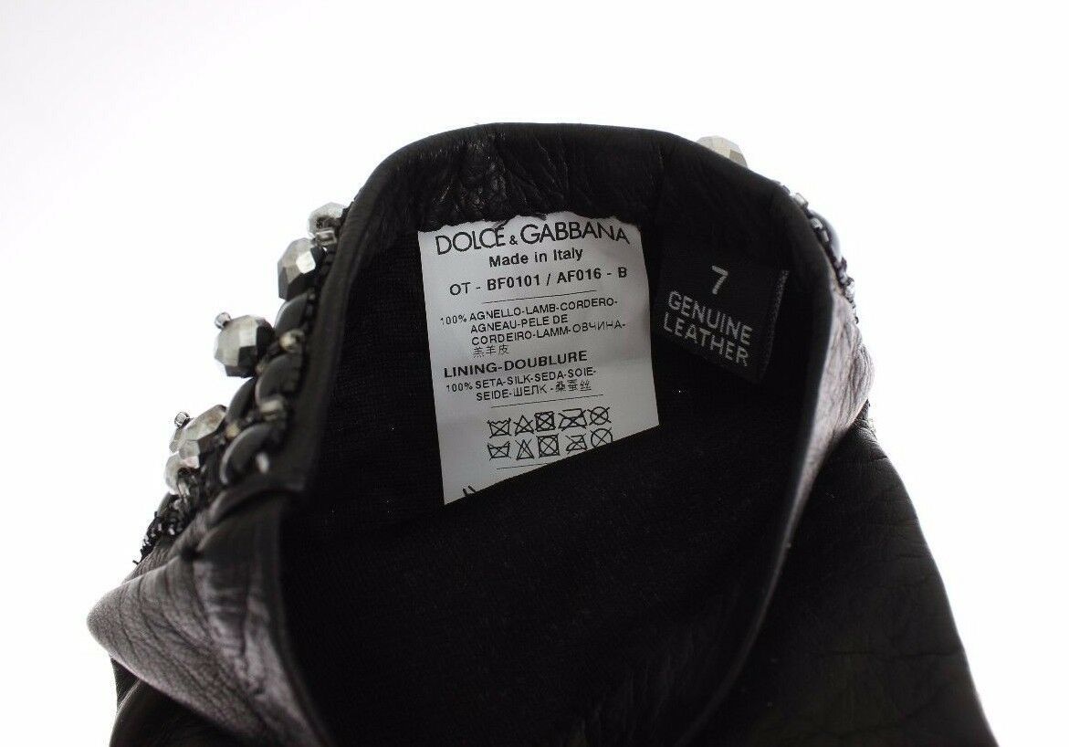 Gants Dolce & Gabbana en cuir noir ornés de perles de cristal
