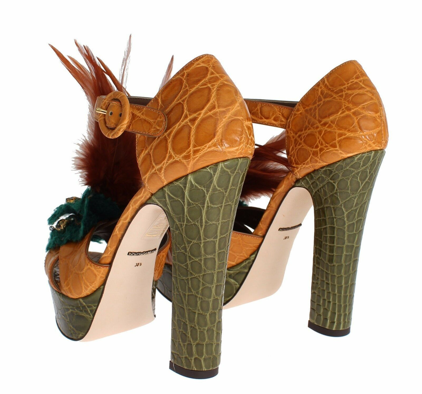 Sandales à plateforme en cuir orange et cristaux Dolce & Gabbana