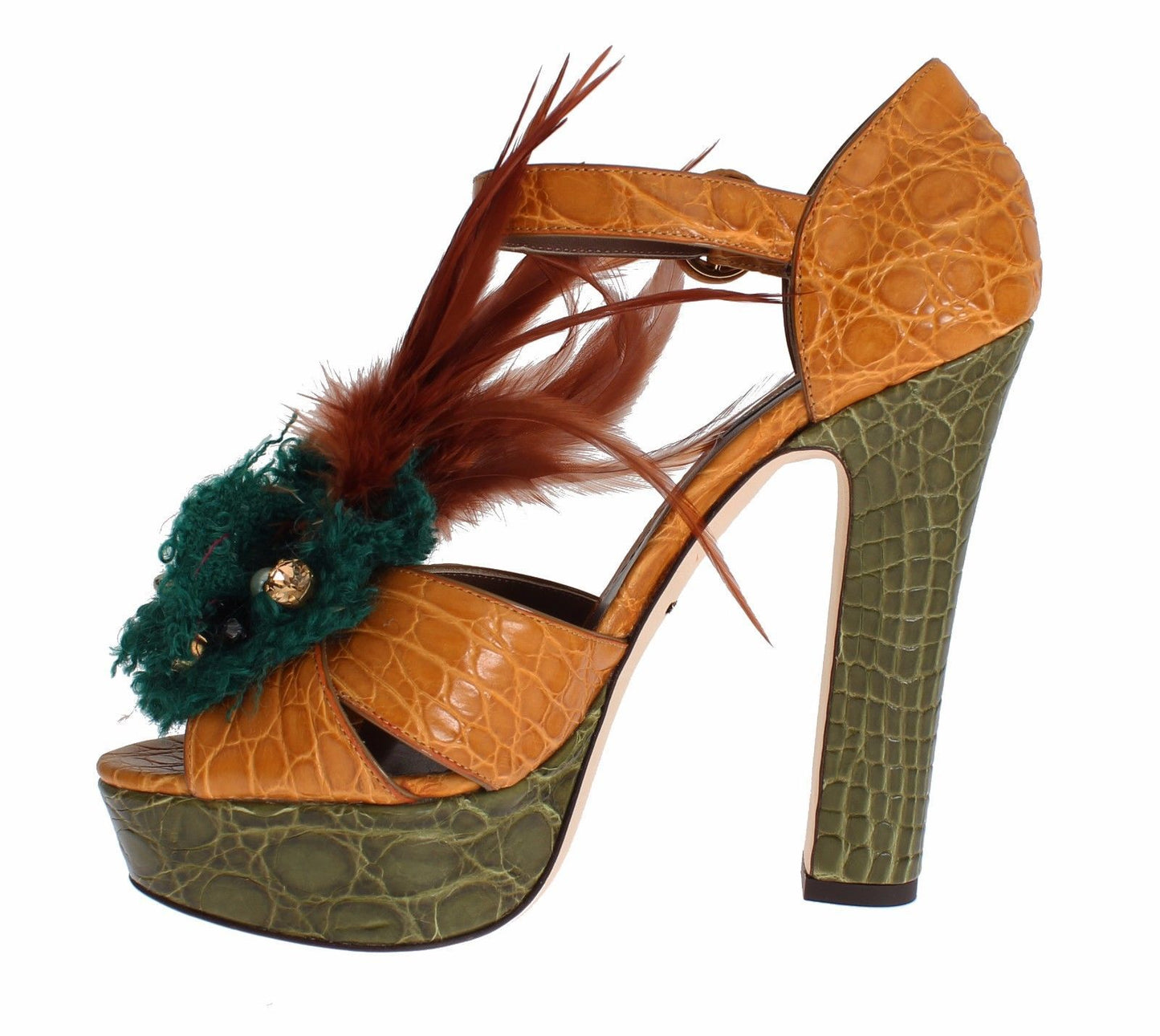 Sandales à plateforme en cuir orange et cristaux Dolce & Gabbana