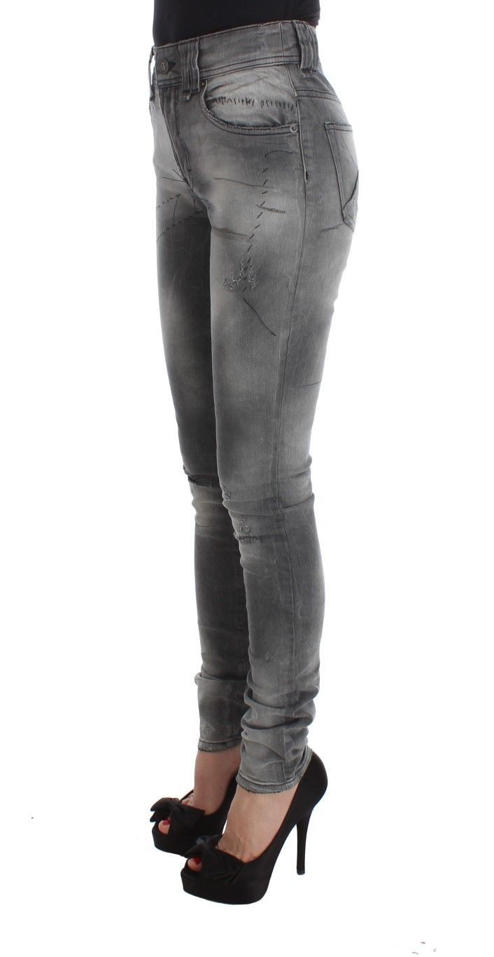 Jean slim en coton mélangé délavé gris John Galliano