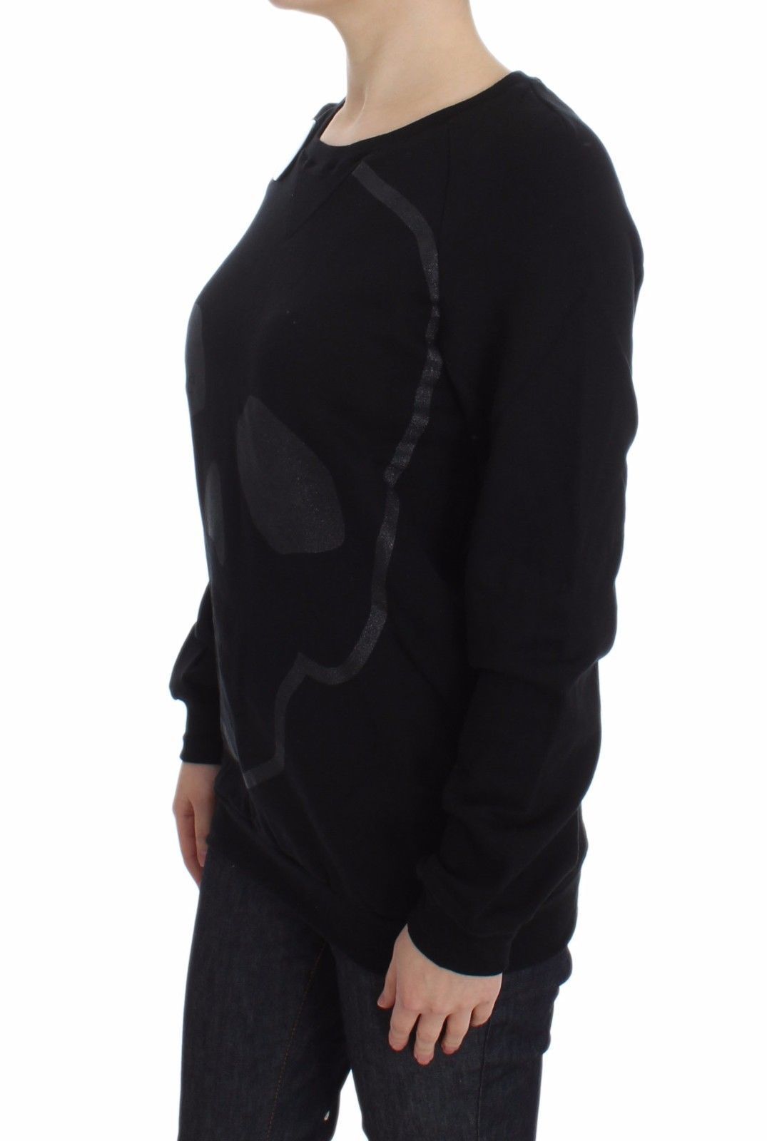 Exte Schwarzer Pullover mit Rundhalsausschnitt und Motivdruck aus Baumwolle