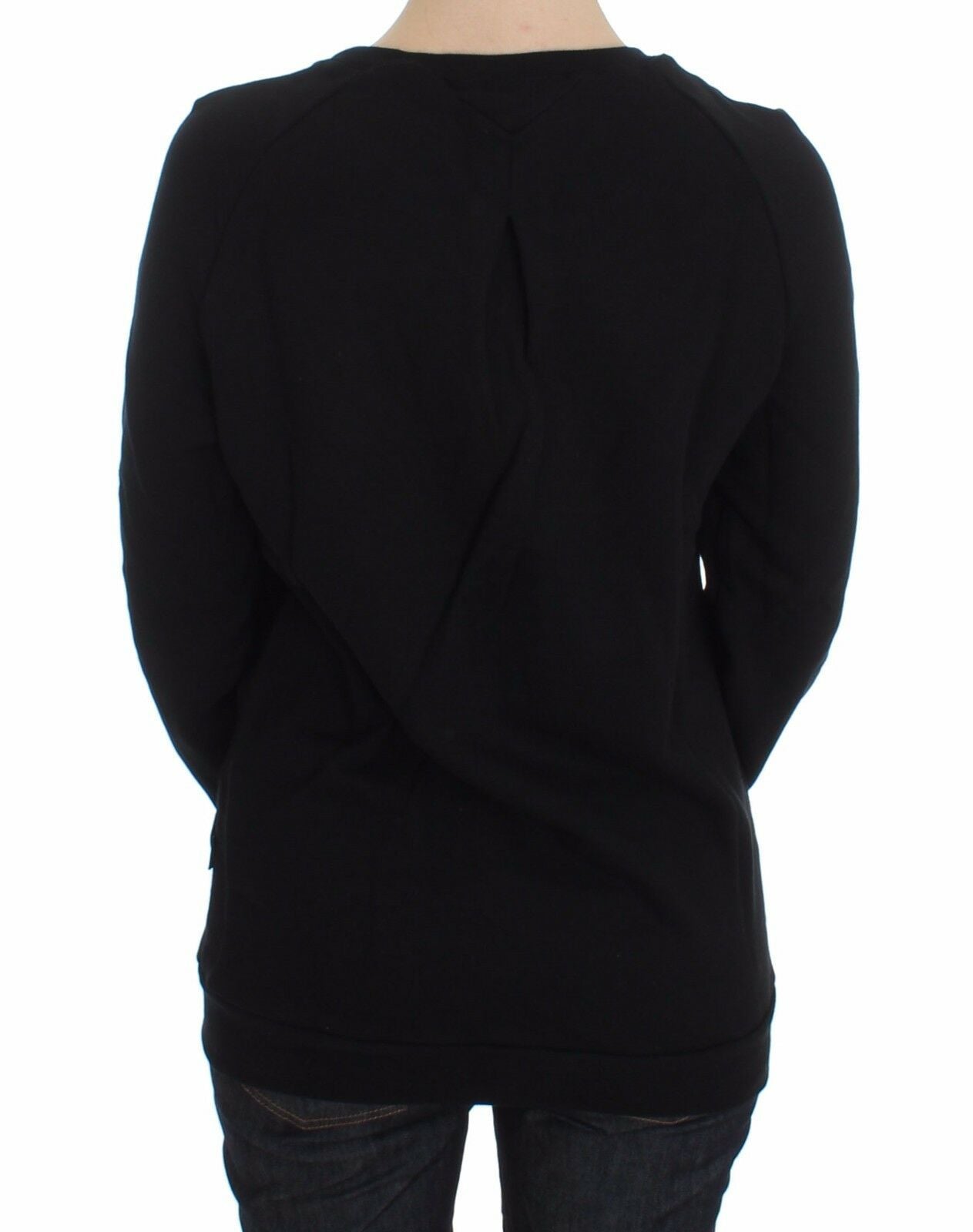 Exte Schwarzer Pullover mit Rundhalsausschnitt und Motivdruck aus Baumwolle