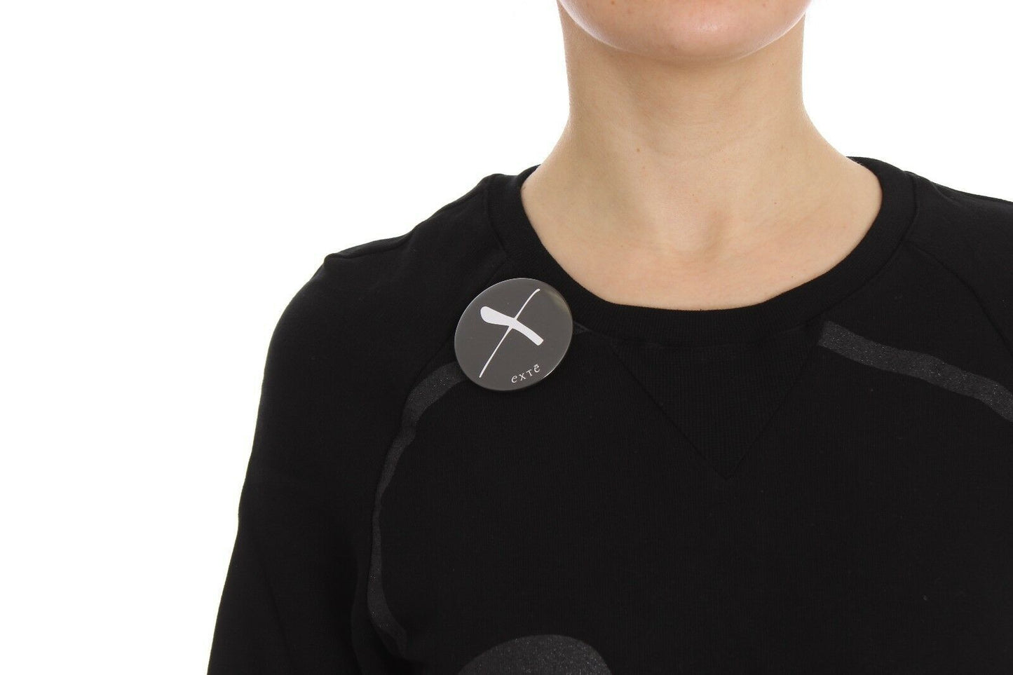 Exte Schwarzer Pullover mit Rundhalsausschnitt und Motivdruck aus Baumwolle