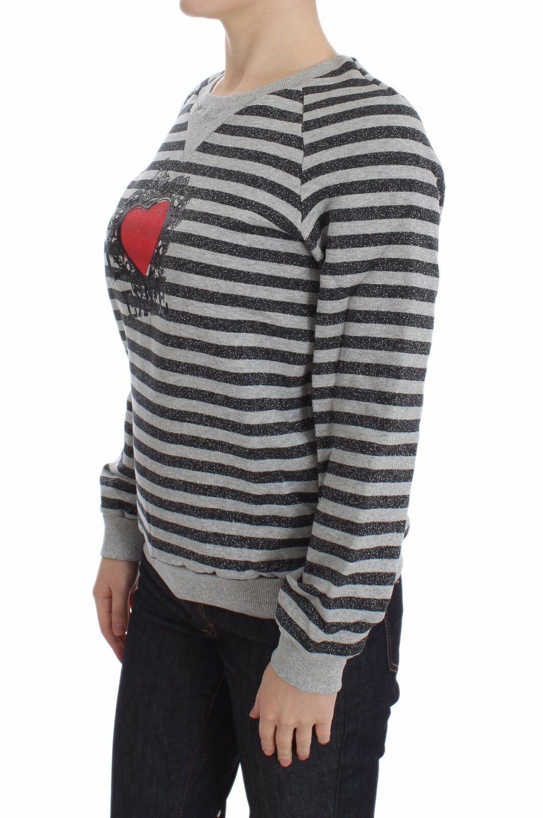 Pull ras du cou en coton rayé gris Exte