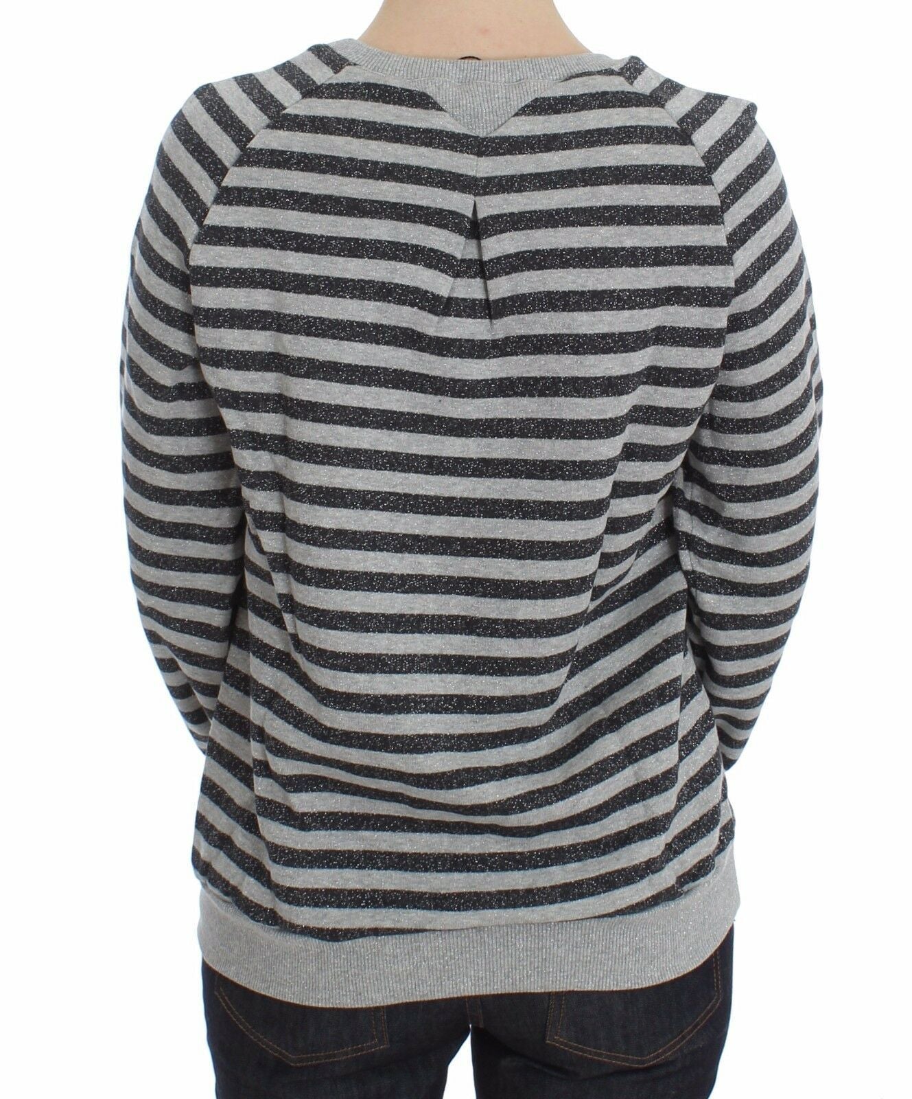 Pull ras du cou en coton rayé gris Exte