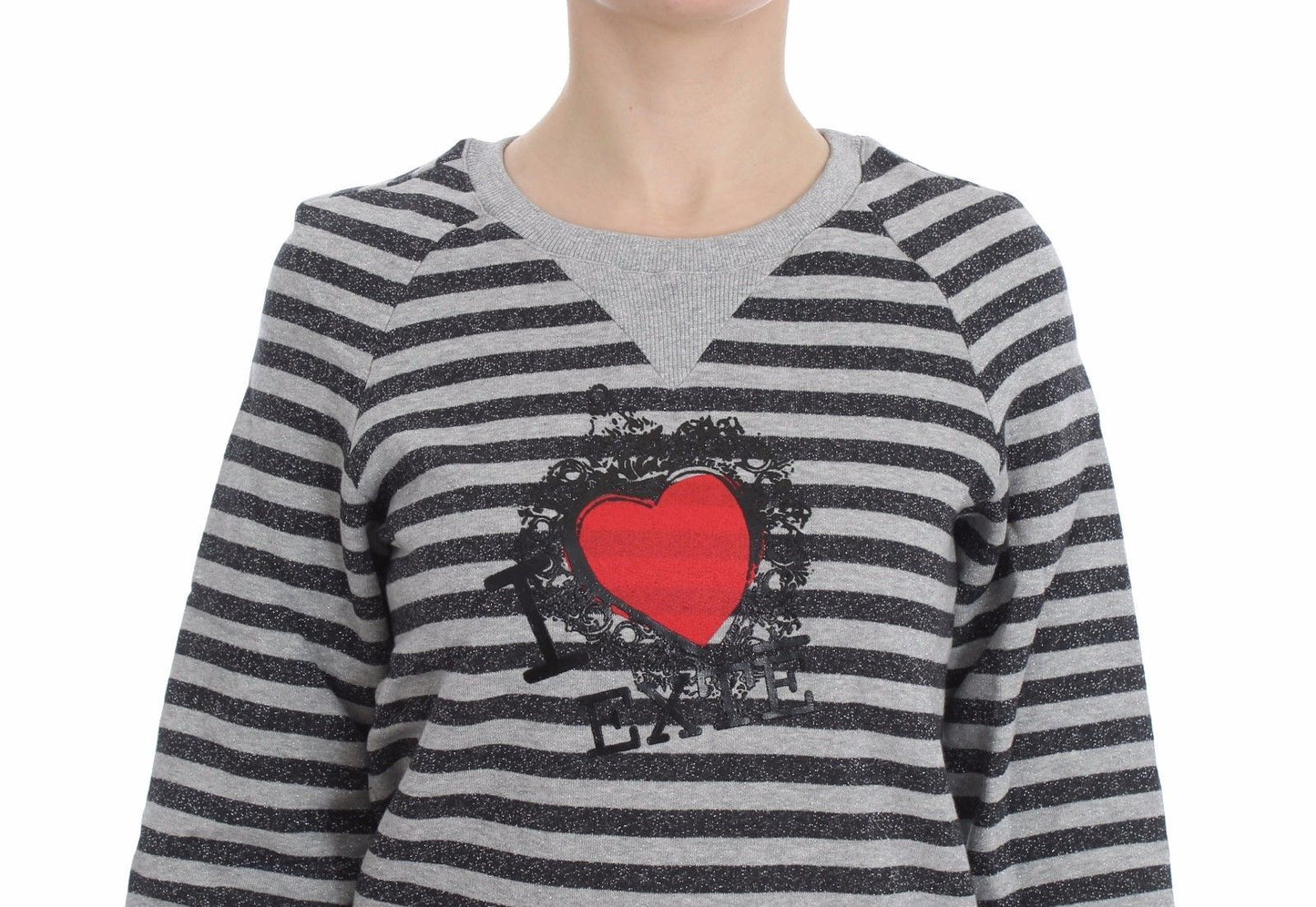 Pull ras du cou en coton rayé gris Exte