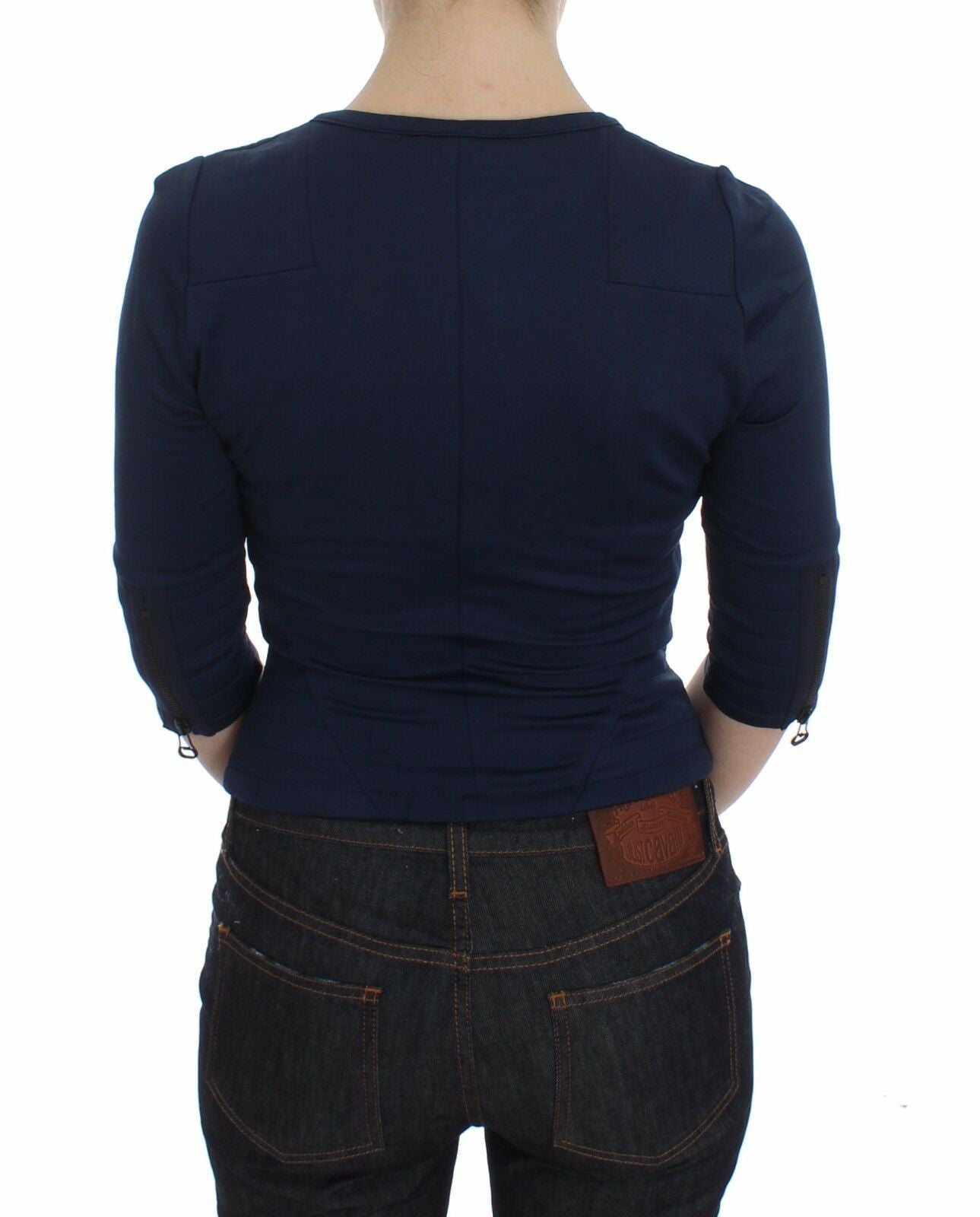 Pull ras du cou profond en coton bleu Exte avec fermeture éclair sur le dessus