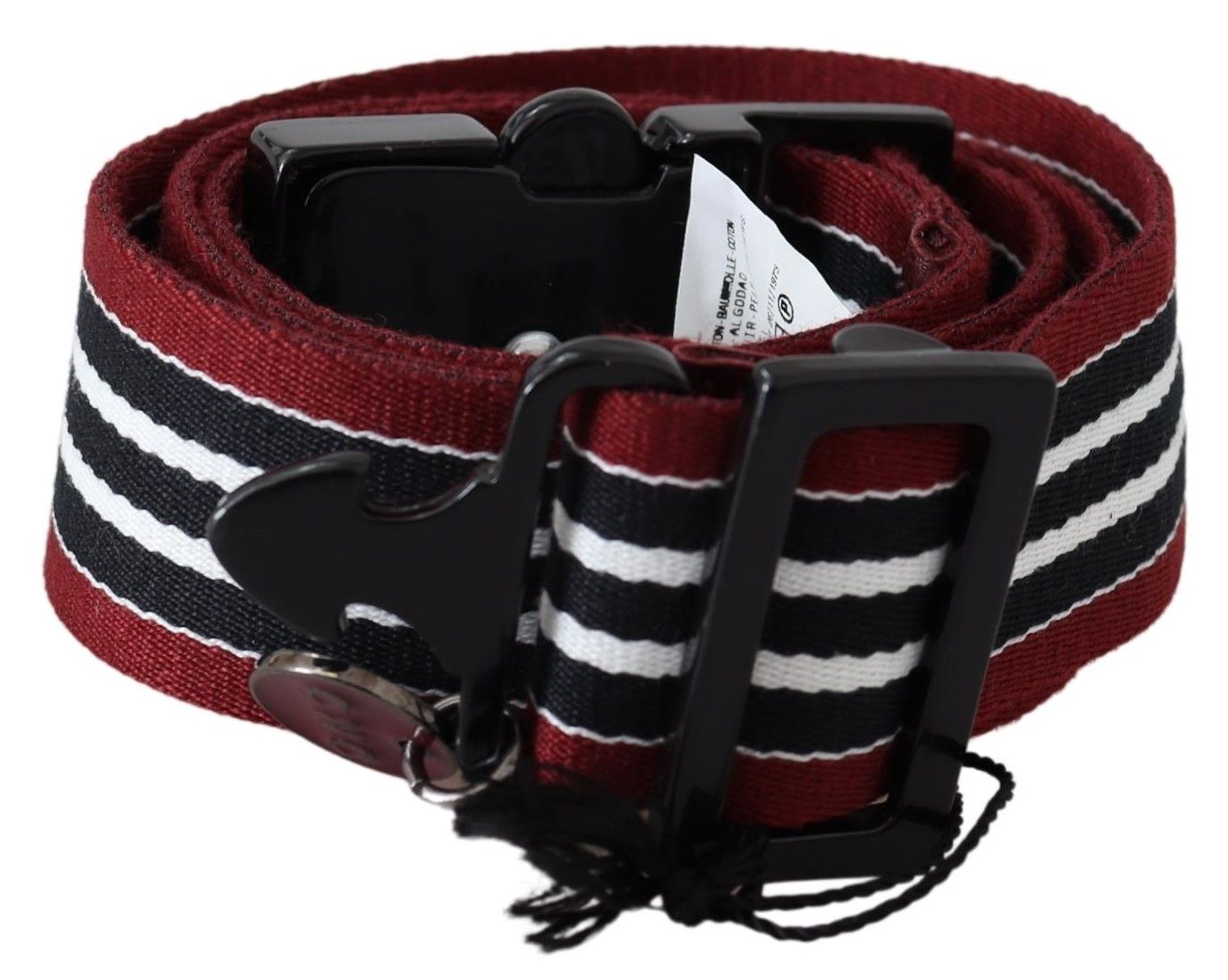 Ceinture à boucle noire argentée à rayures noires et marron de costume national