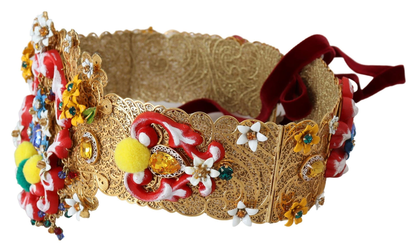 Ceinture Carretto large à fleurs et cristaux Dolce & Gabbana