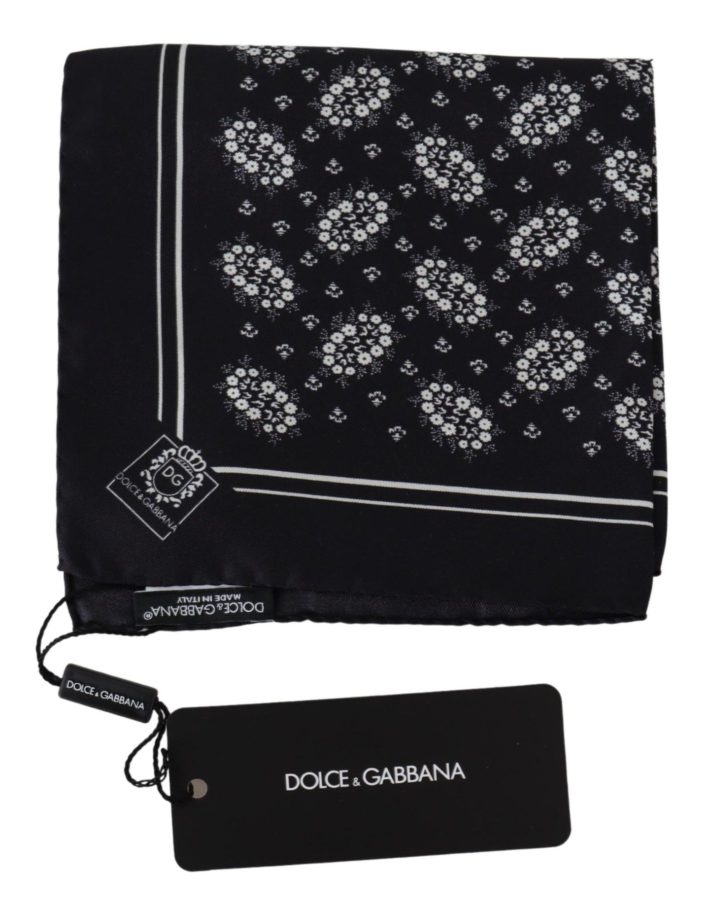 Dolce & Gabbana Black Patterned Square Scarf Silk Handkerchief