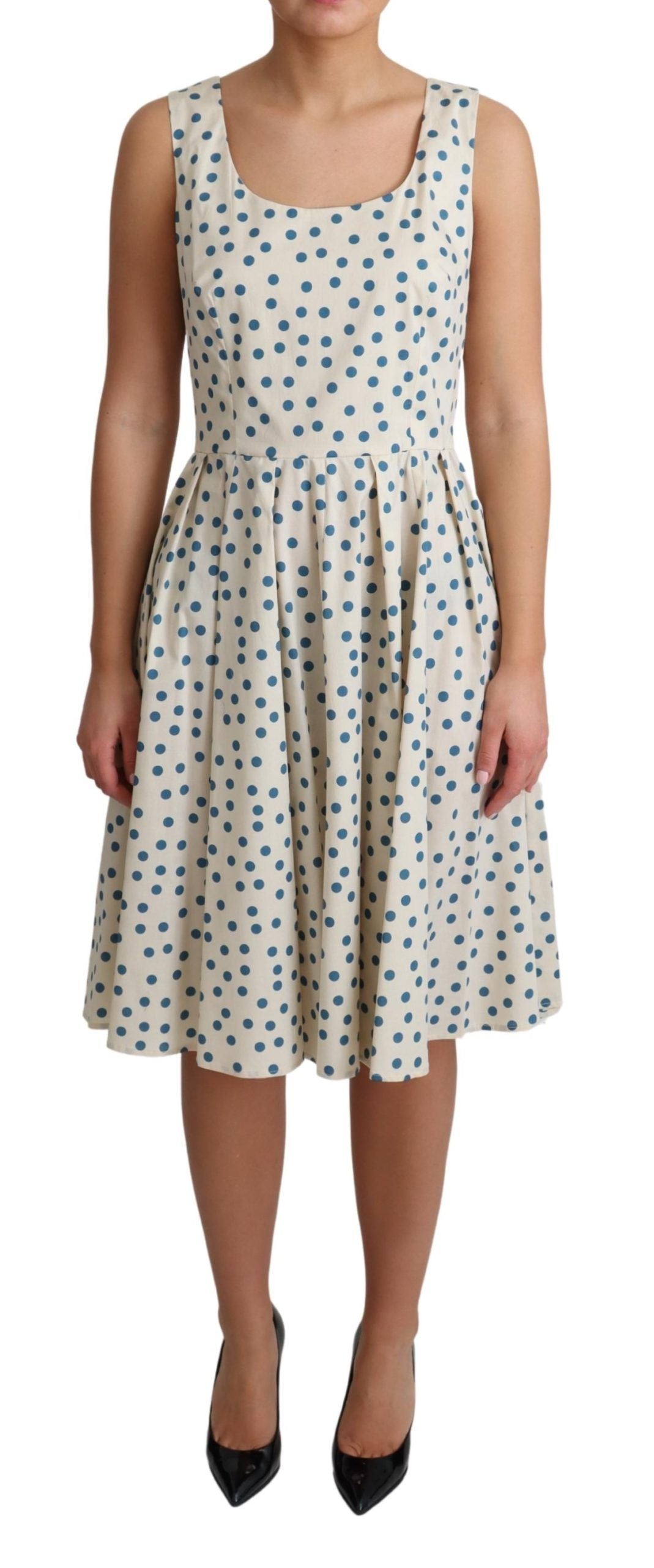 Robe trapèze en coton beige à pois Dolce & Gabbana