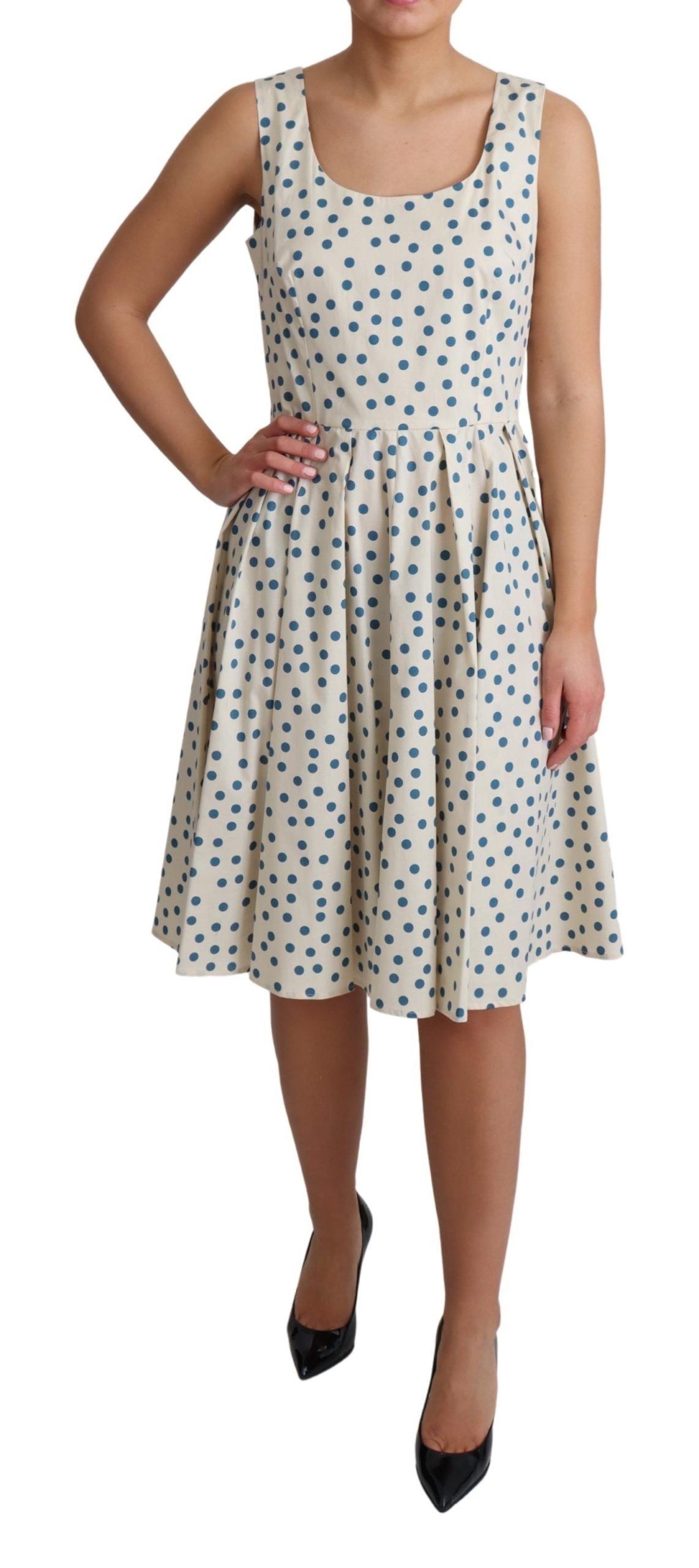Robe trapèze en coton beige à pois Dolce & Gabbana