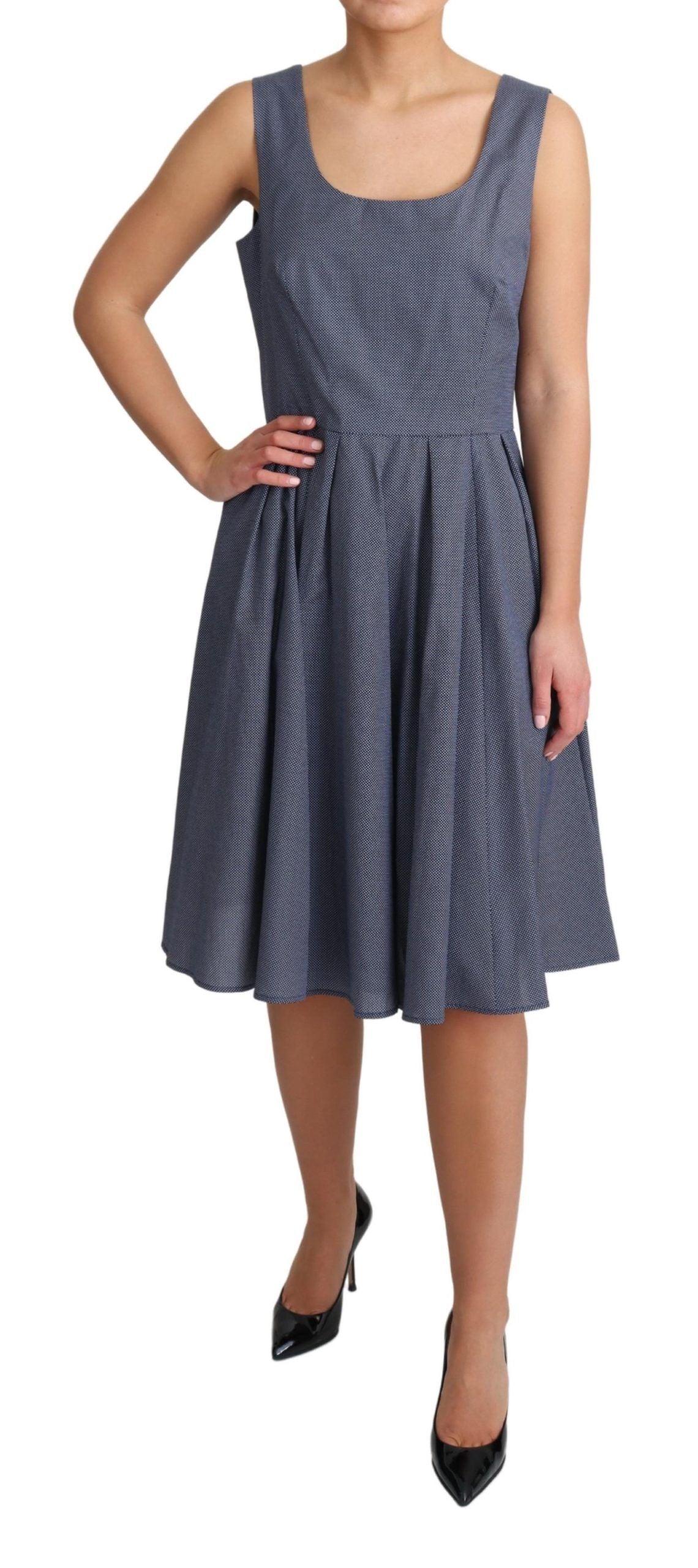 Robe trapèze extensible en coton à pois bleus Dolce & Gabbana