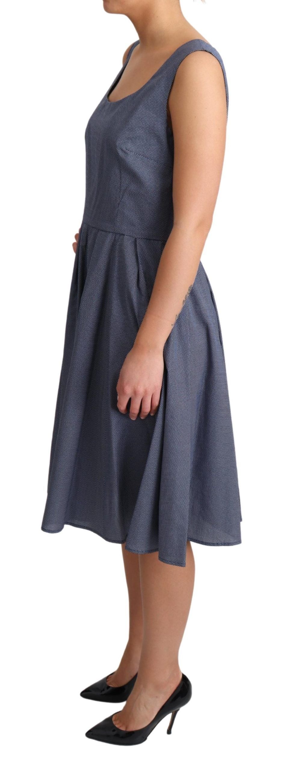 Robe trapèze extensible en coton à pois bleus Dolce & Gabbana
