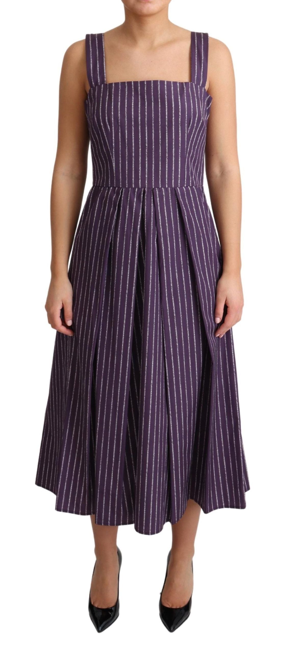 Robe trapèze en coton extensible à rayures violettes Dolce & Gabbana