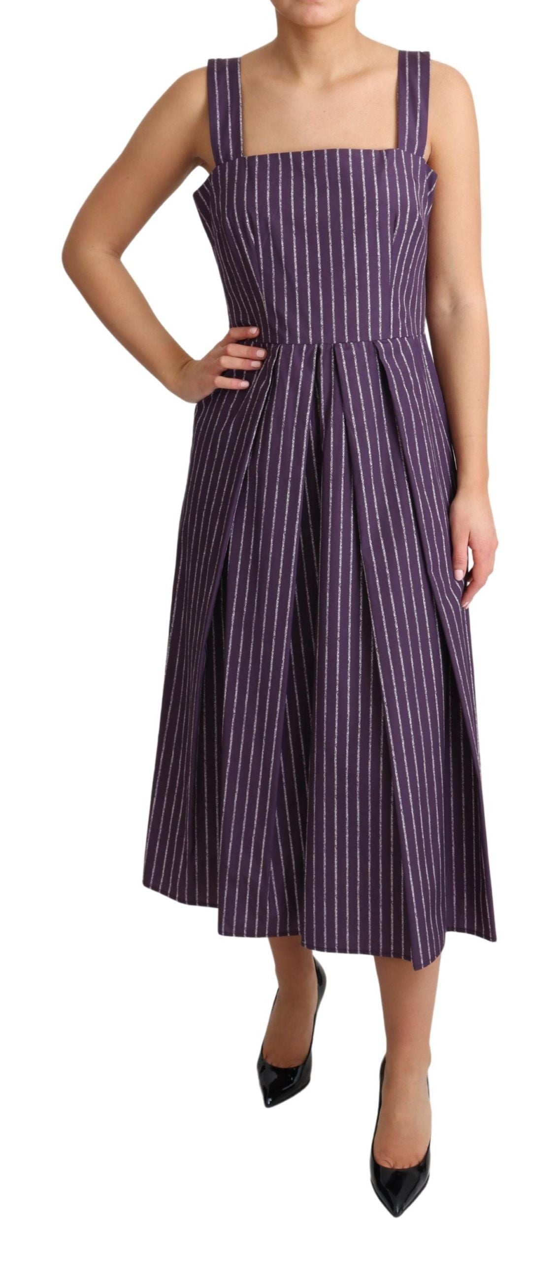 Robe trapèze en coton extensible à rayures violettes Dolce & Gabbana