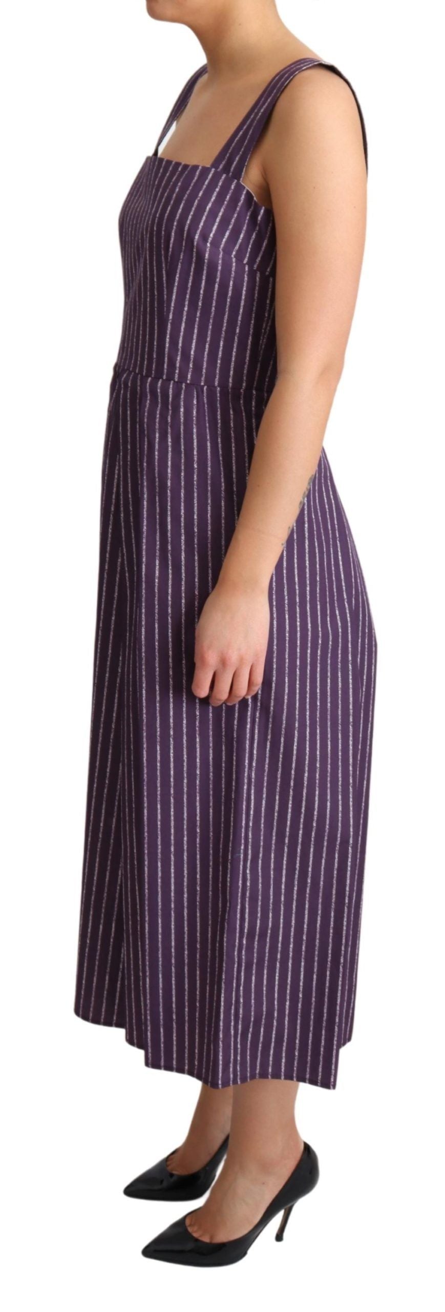 Robe trapèze en coton extensible à rayures violettes Dolce & Gabbana