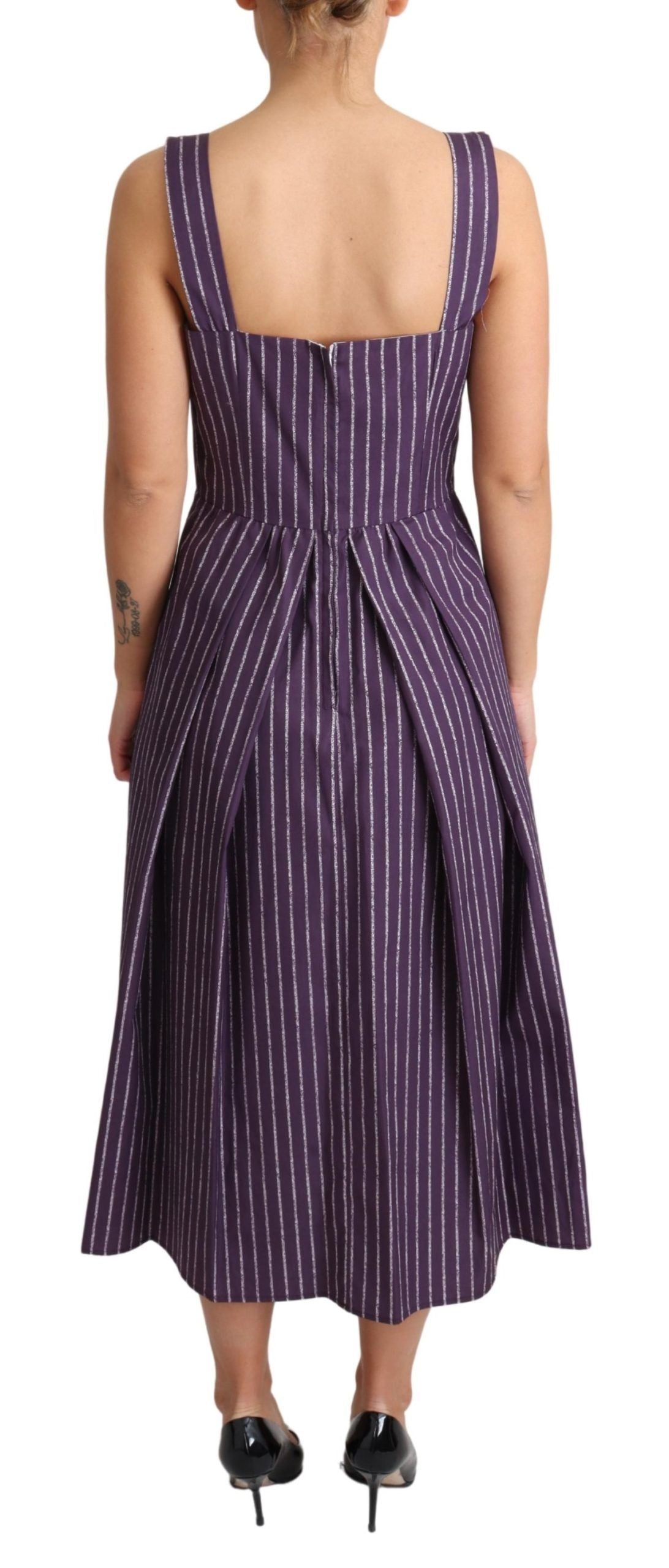 Robe trapèze en coton extensible à rayures violettes Dolce & Gabbana