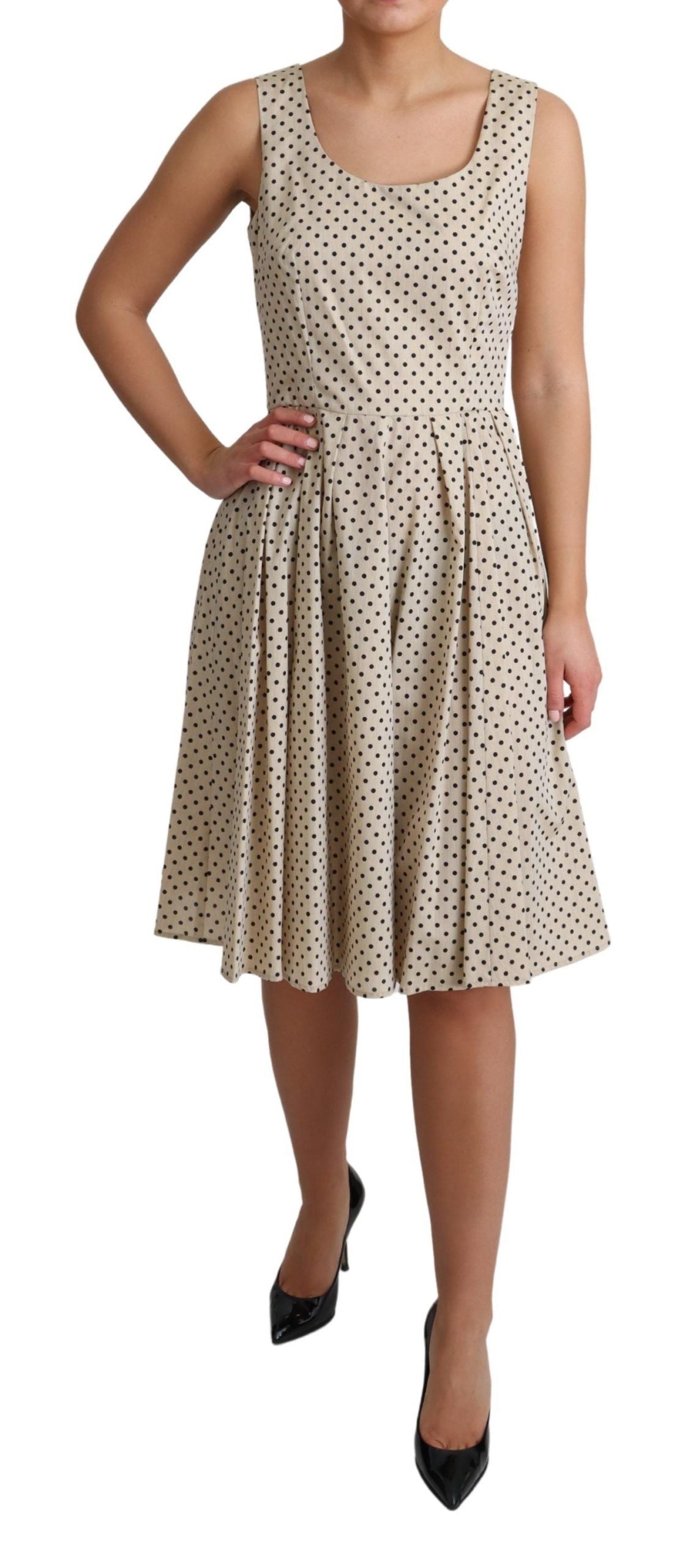 Robe trapèze en coton beige à pois Dolce & Gabbana