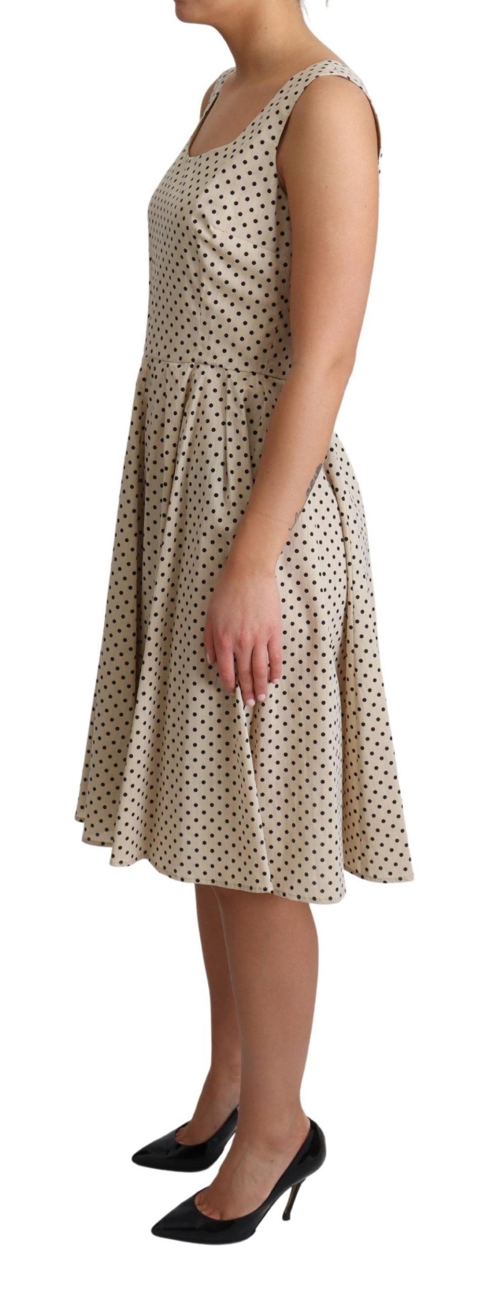 Robe trapèze en coton beige à pois Dolce & Gabbana
