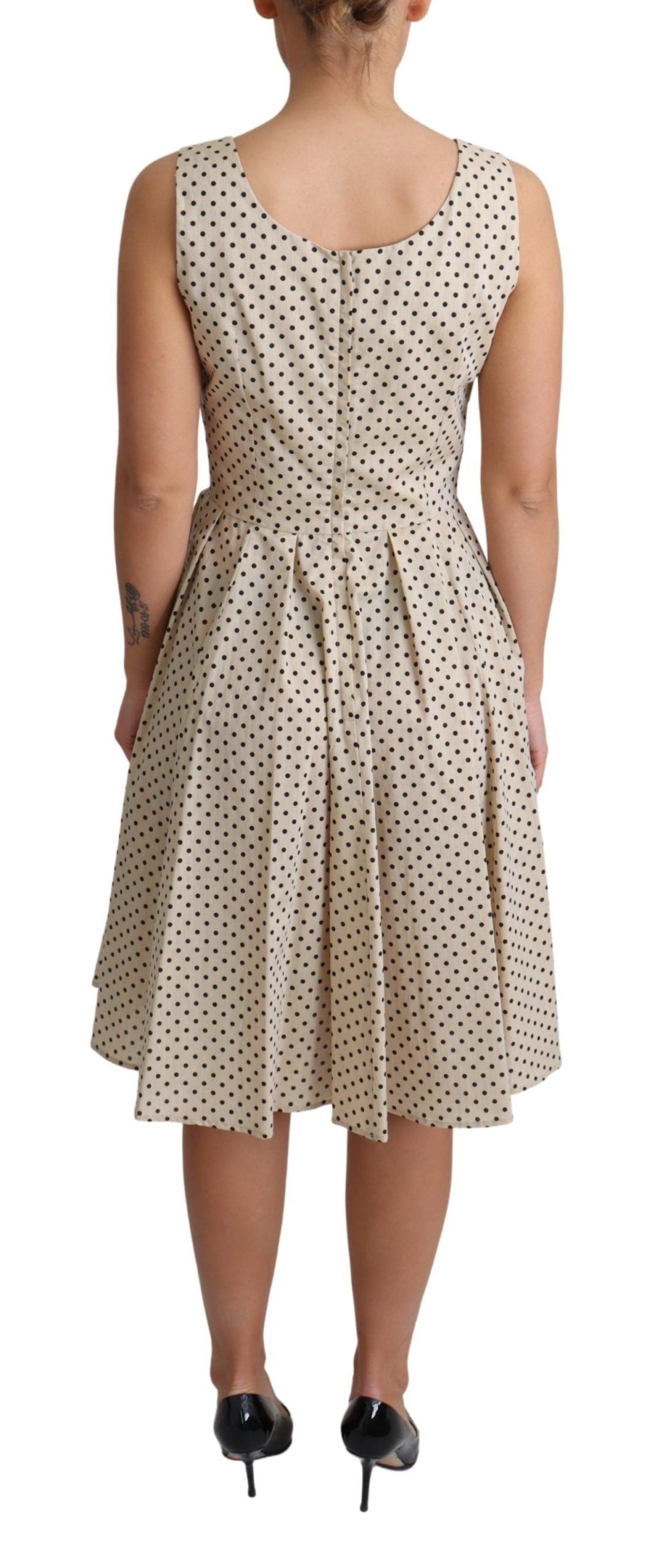 Robe trapèze en coton beige à pois Dolce & Gabbana