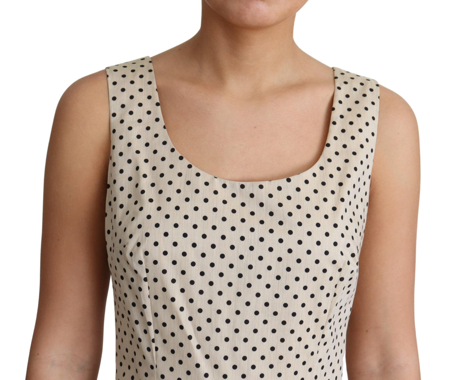 Robe trapèze en coton beige à pois Dolce & Gabbana
