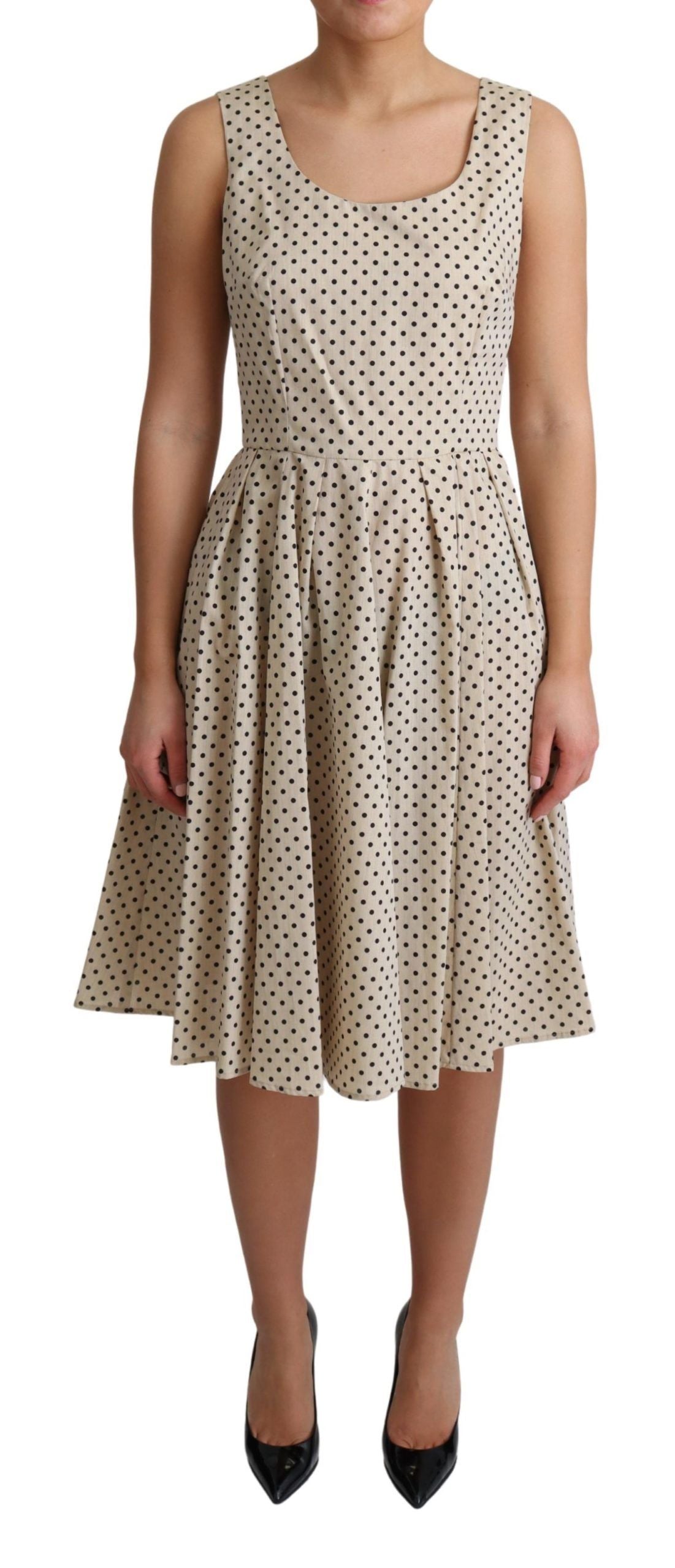 Robe trapèze en coton beige à pois Dolce & Gabbana