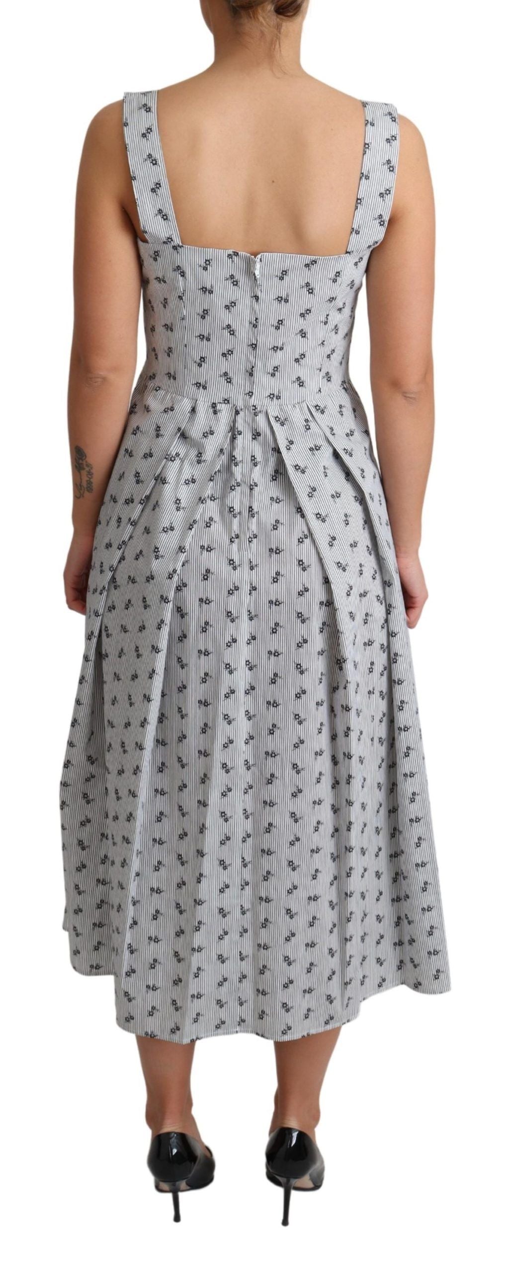 Robe trapèze en coton à fleurs bleu et blanc Dolce & Gabbana