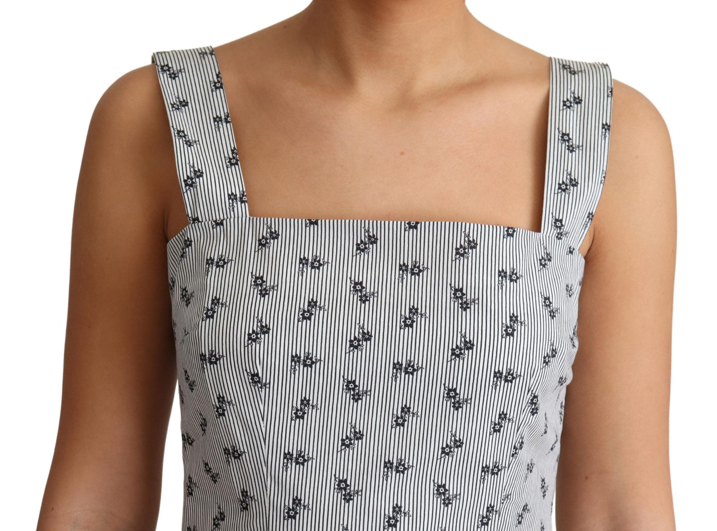 Robe trapèze en coton à fleurs bleu et blanc Dolce & Gabbana