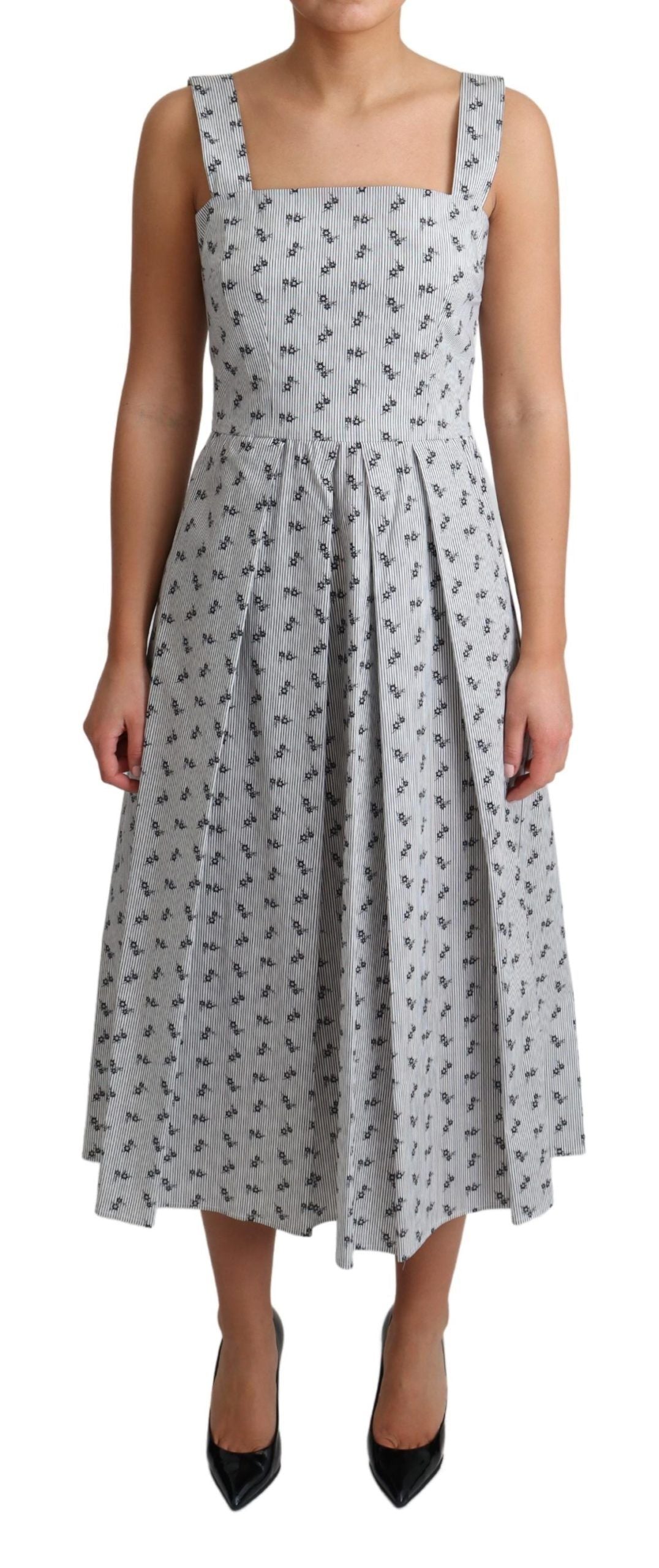 Robe trapèze en coton à fleurs bleu et blanc Dolce & Gabbana