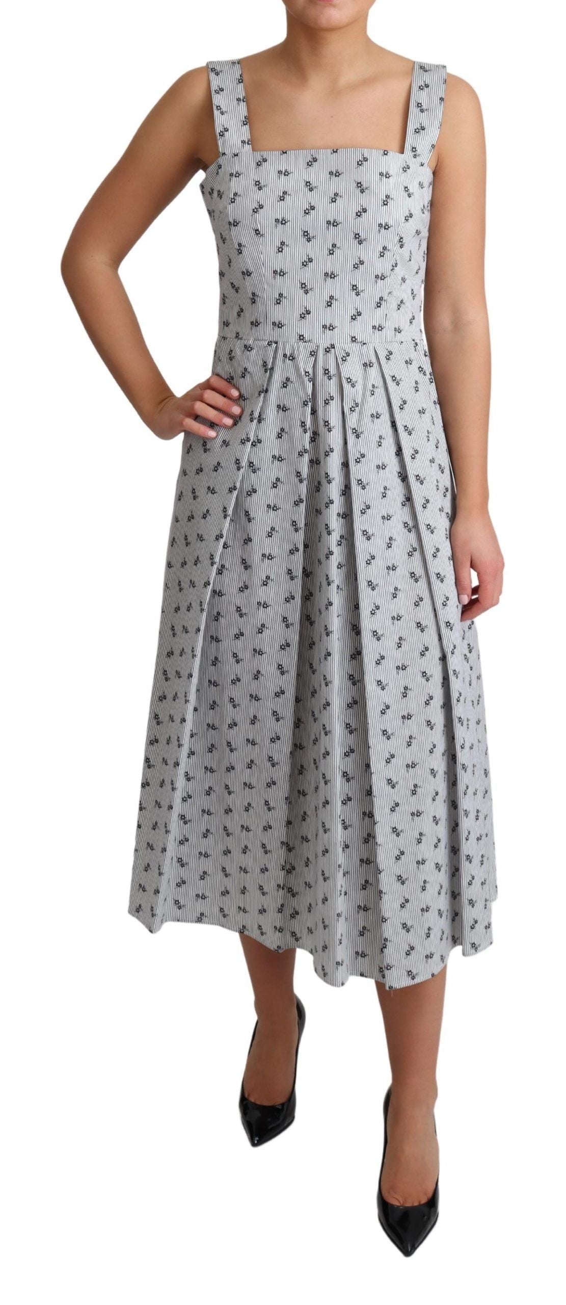 Robe trapèze en coton à fleurs bleu et blanc Dolce & Gabbana