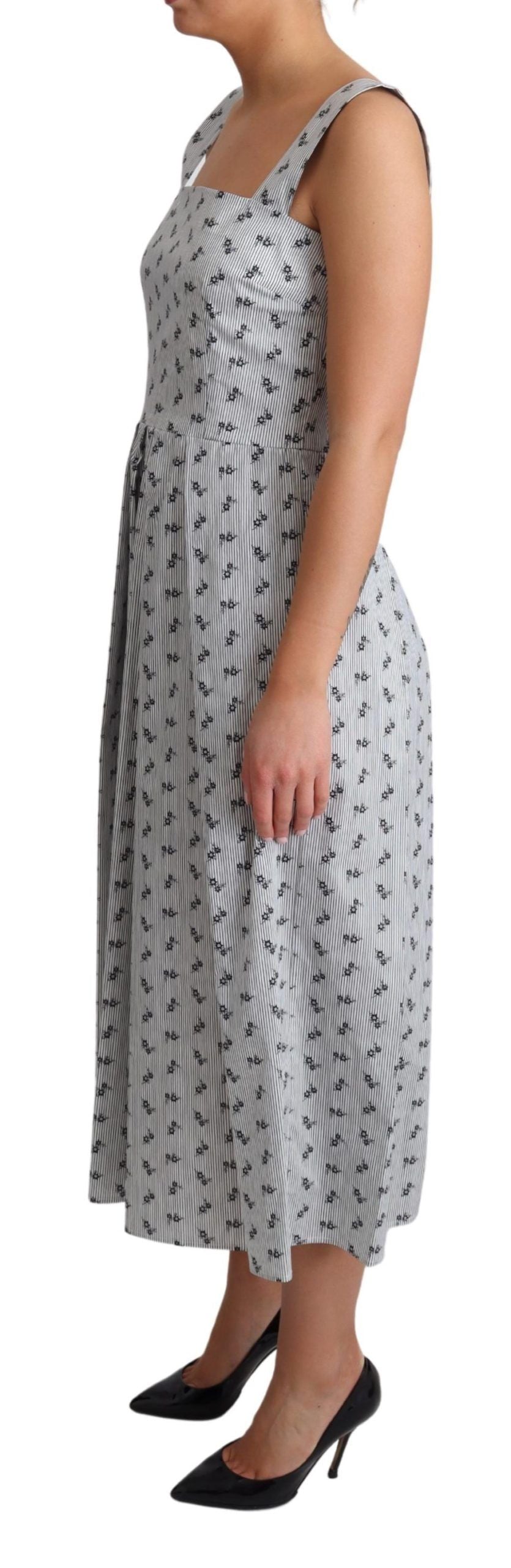 Robe trapèze en coton à fleurs bleu et blanc Dolce & Gabbana
