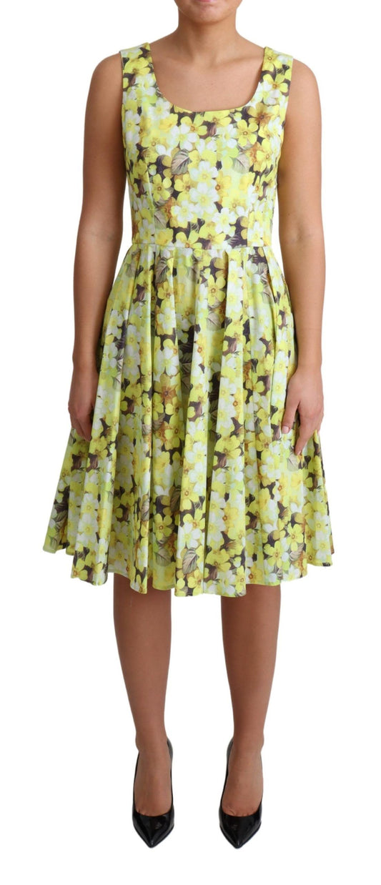 Robe longue en coton stretch à fleurs jaunes Dolce & Gabbana