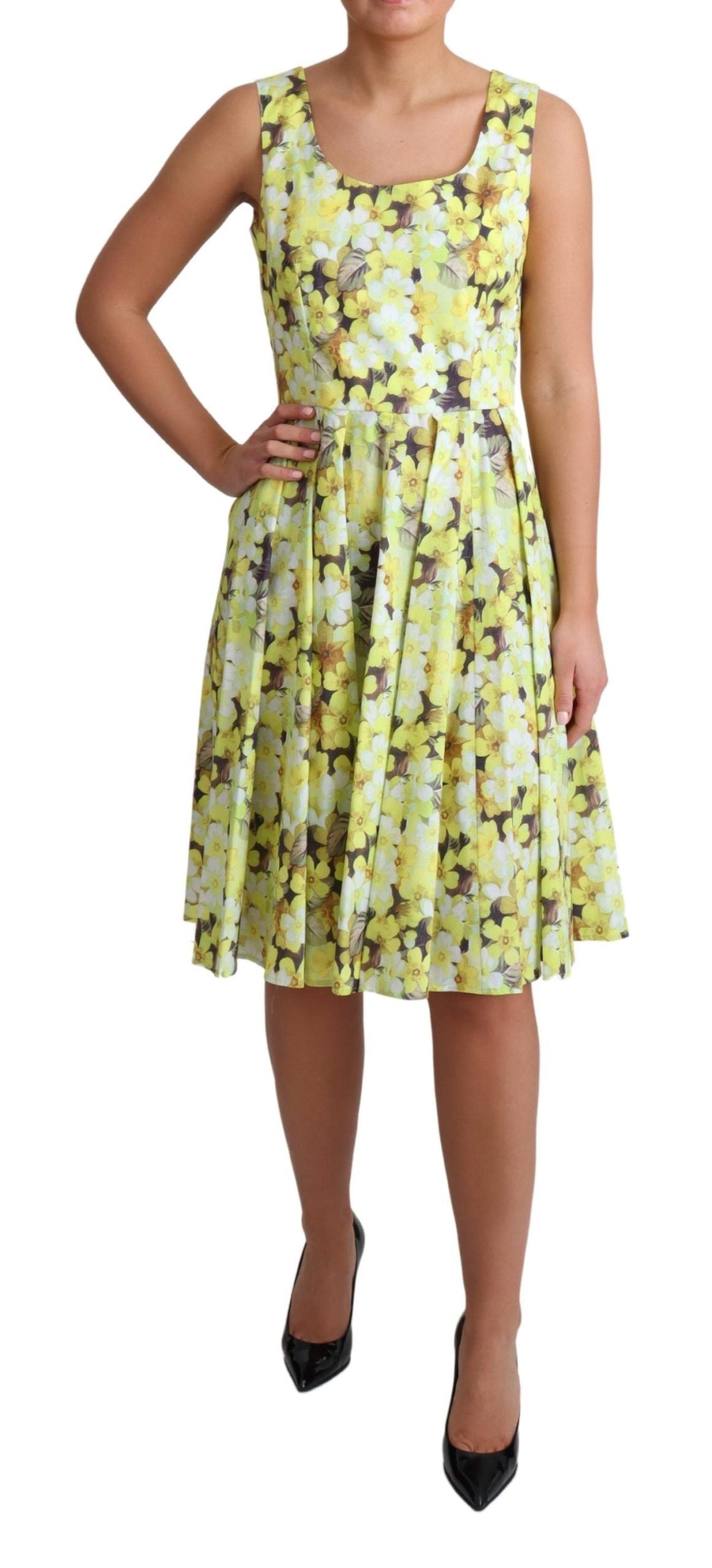 Robe longue en coton stretch à fleurs jaunes Dolce & Gabbana