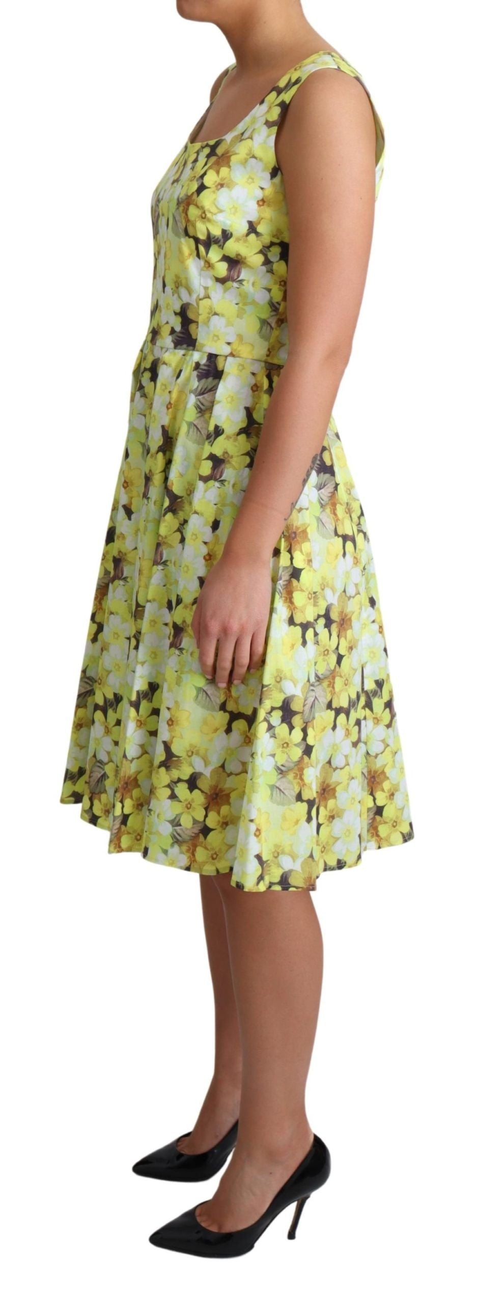 Robe longue en coton stretch à fleurs jaunes Dolce & Gabbana