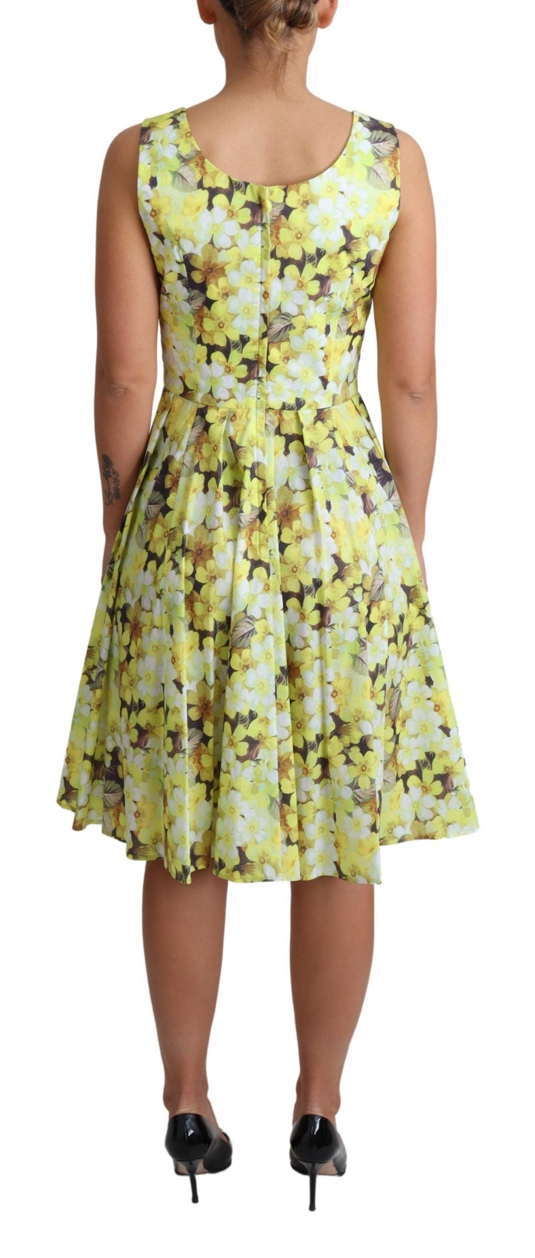 Robe longue en coton stretch à fleurs jaunes Dolce & Gabbana