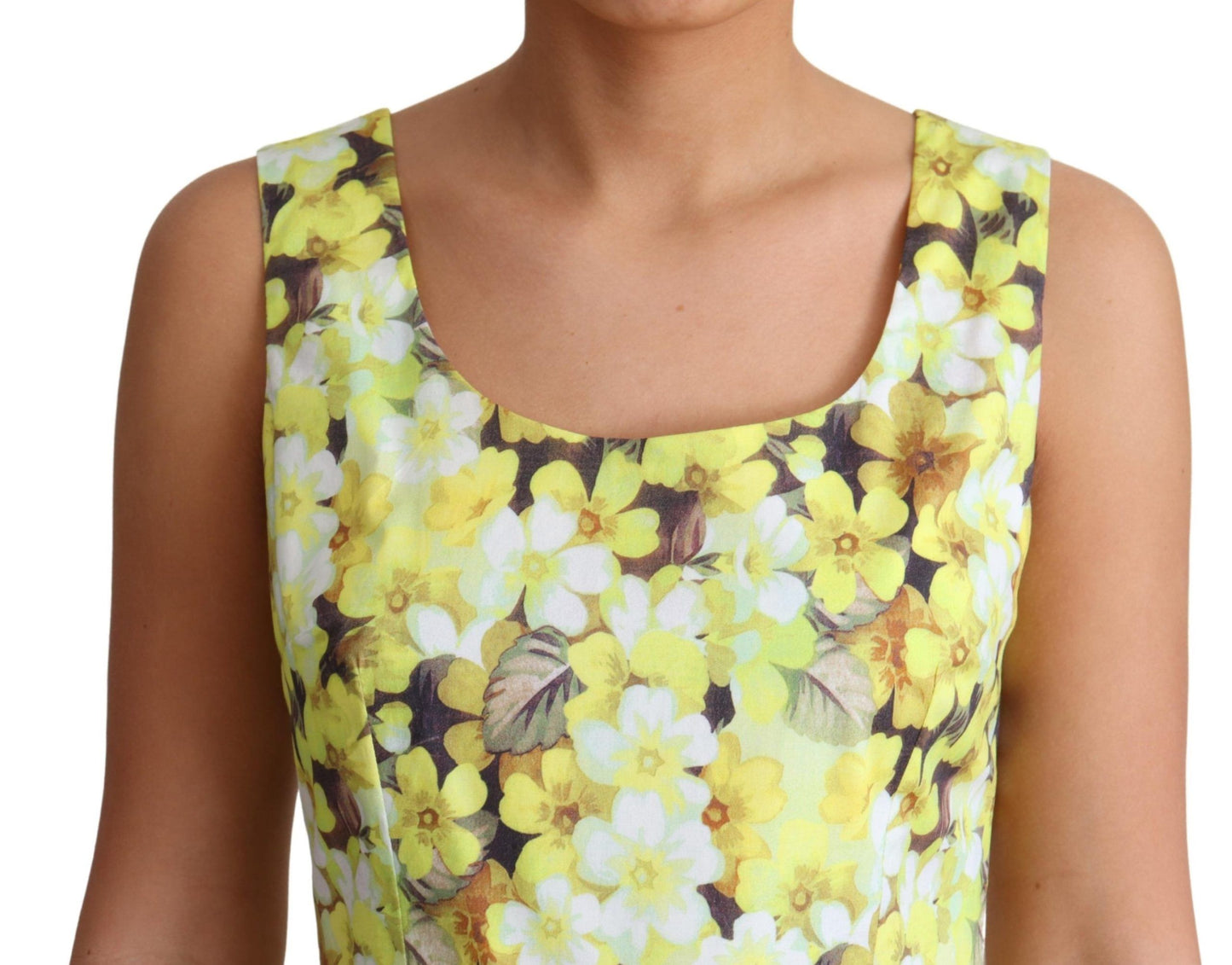 Robe longue en coton stretch à fleurs jaunes Dolce & Gabbana