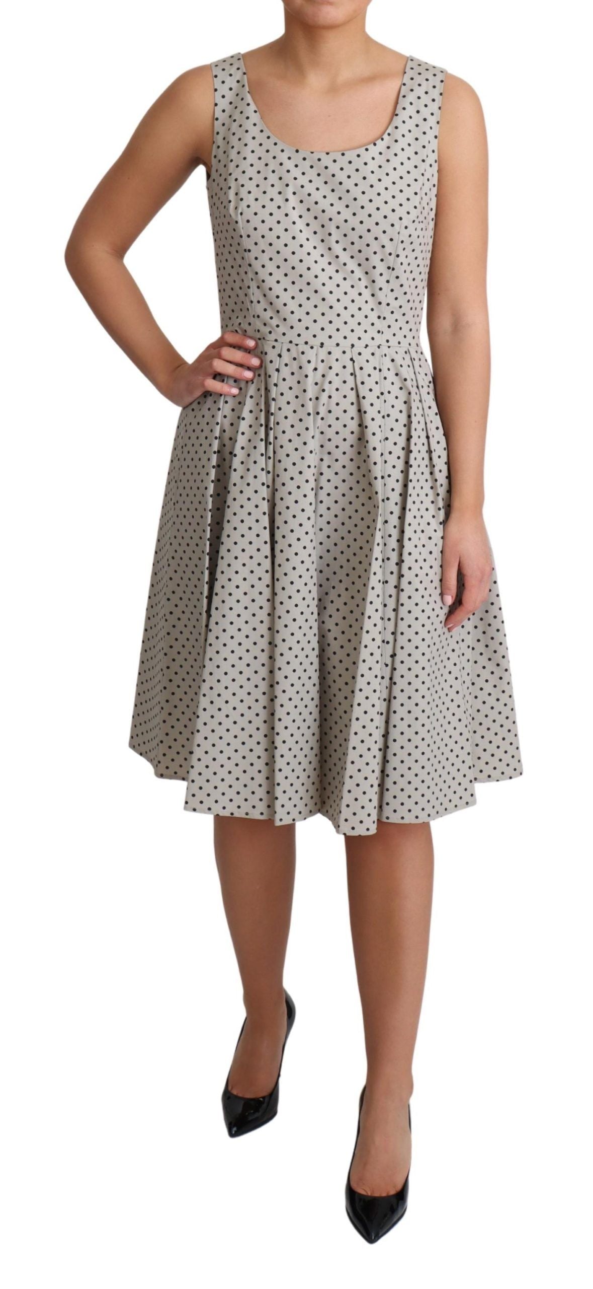 Robe trapèze en coton beige à pois Dolce & Gabbana