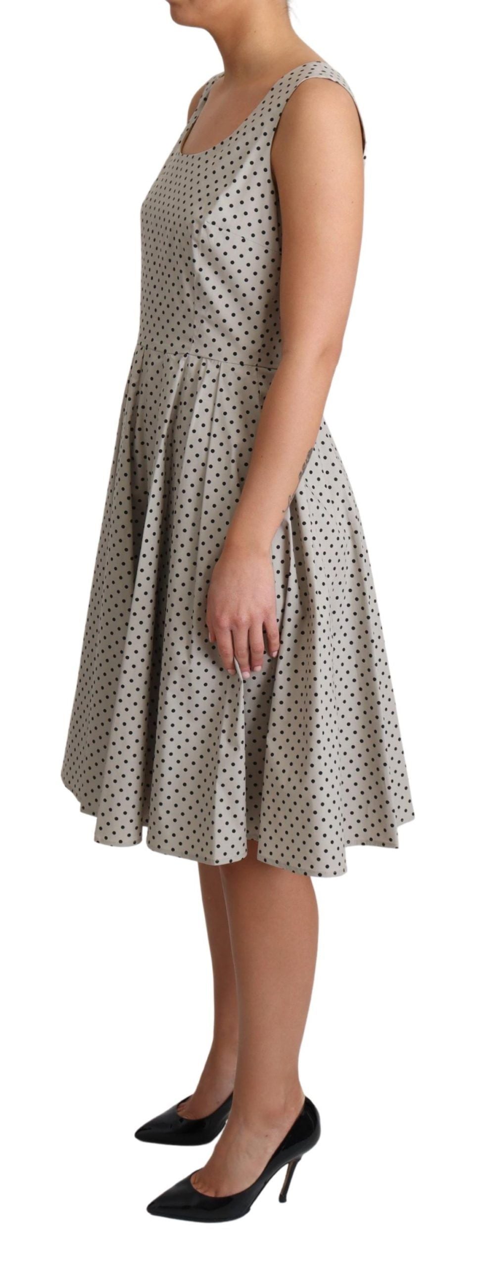 Robe trapèze en coton beige à pois Dolce & Gabbana
