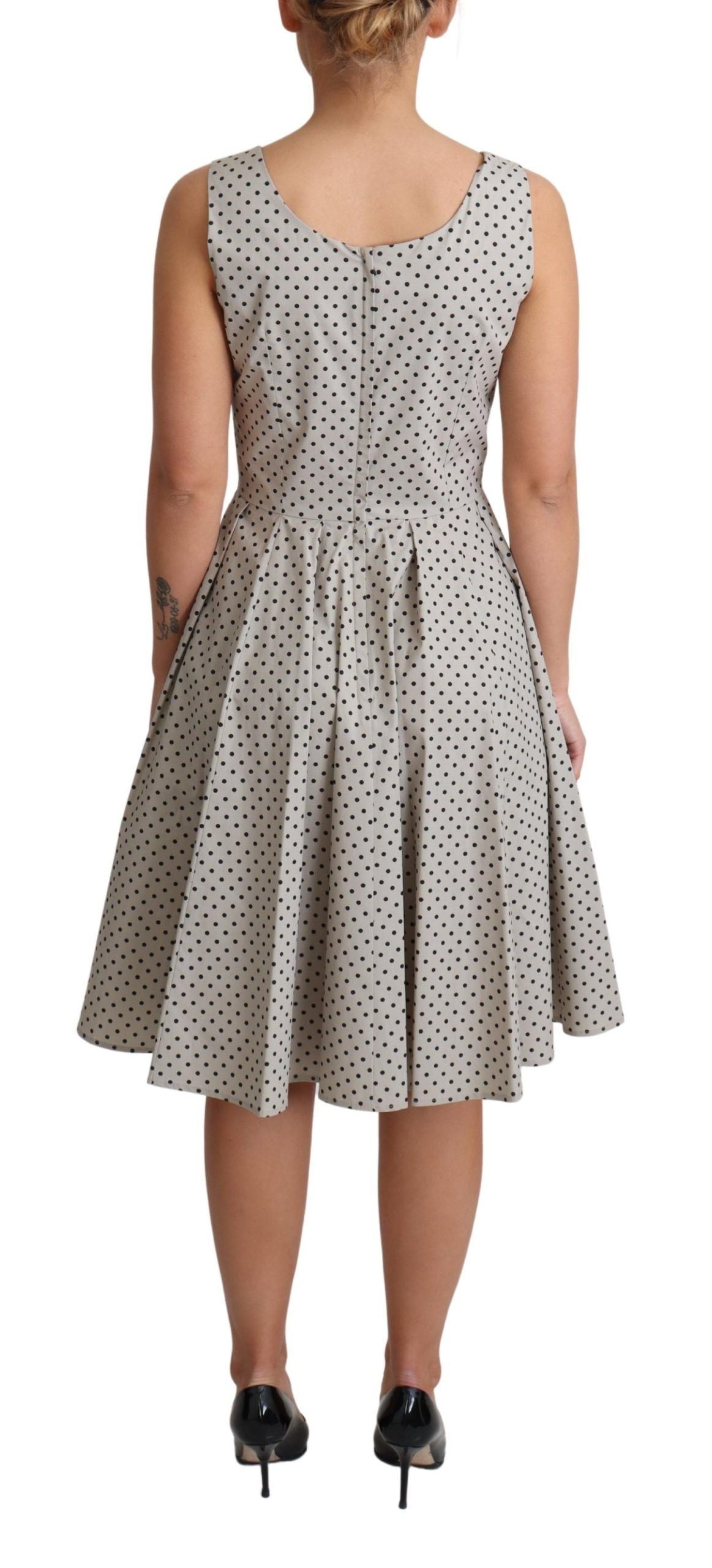 Robe trapèze en coton beige à pois Dolce & Gabbana