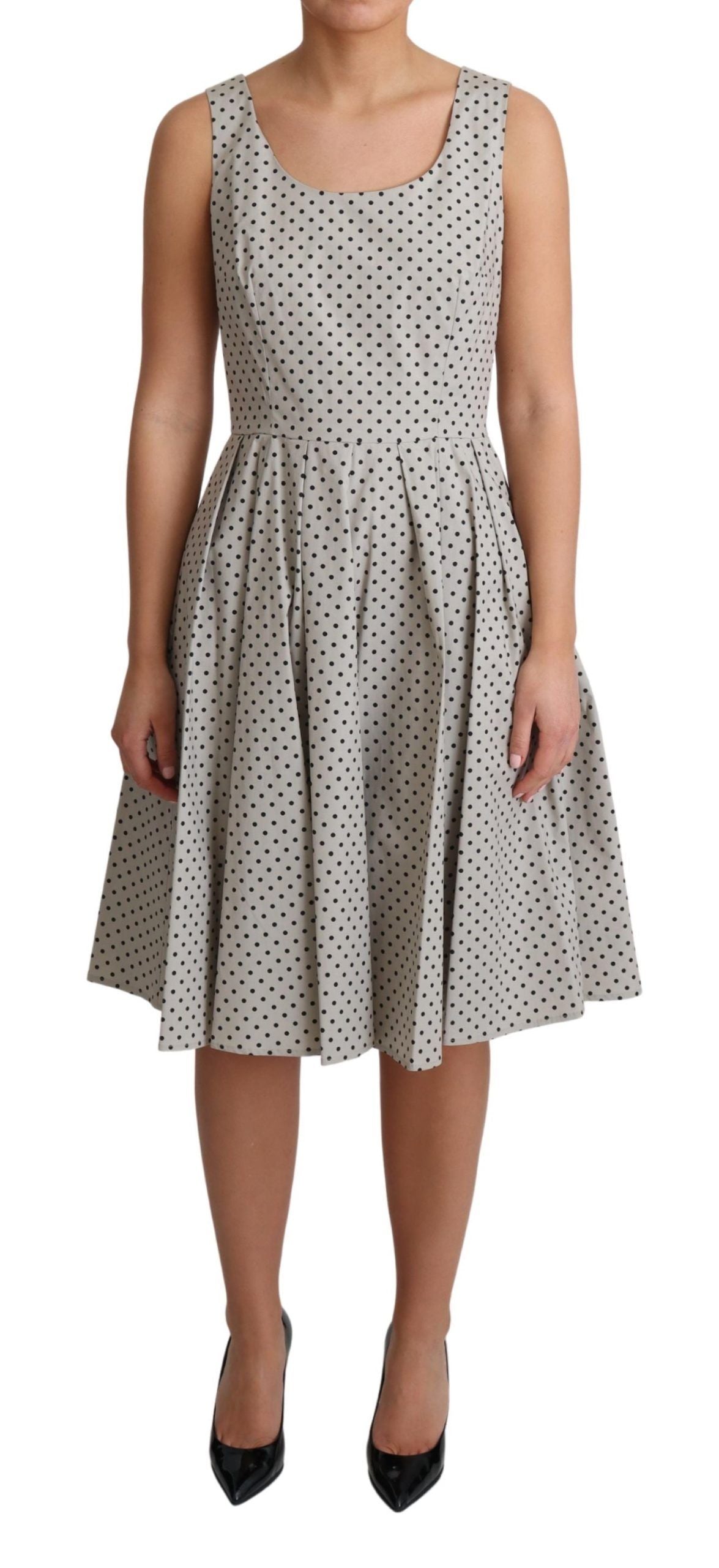Robe trapèze en coton beige à pois Dolce & Gabbana