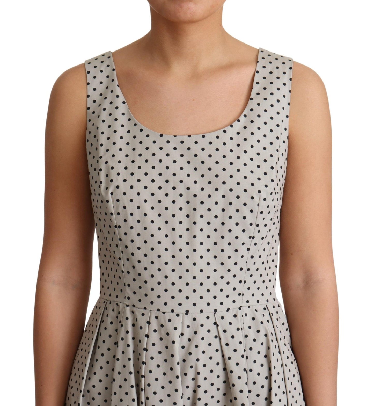 Robe trapèze en coton beige à pois Dolce & Gabbana