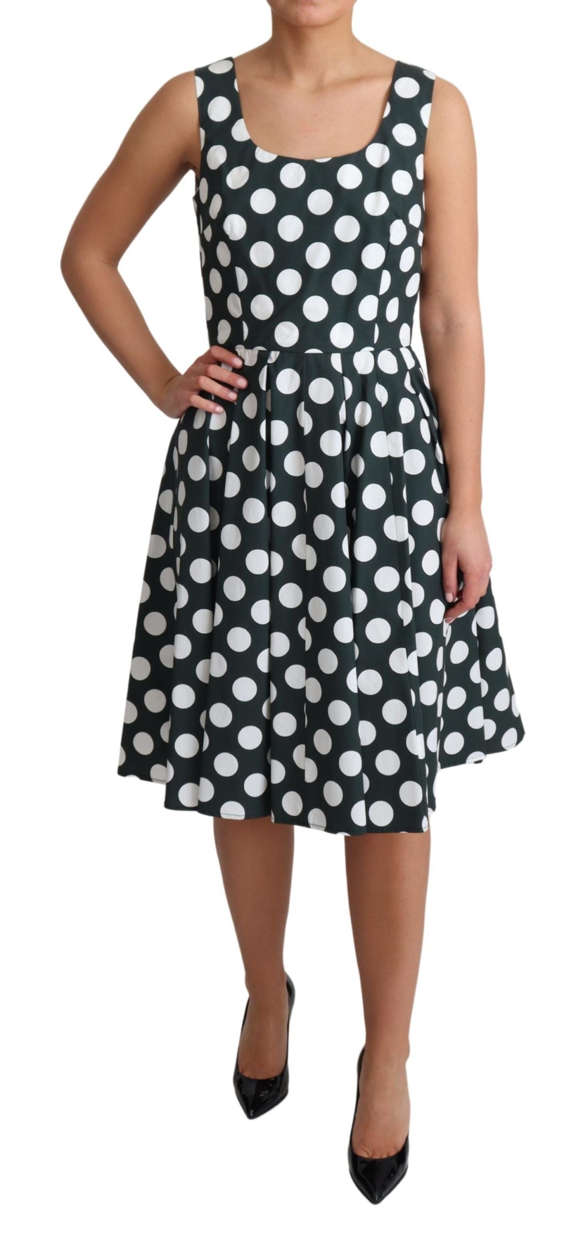 Robe trapèze en coton à pois verts Dolce & Gabbana