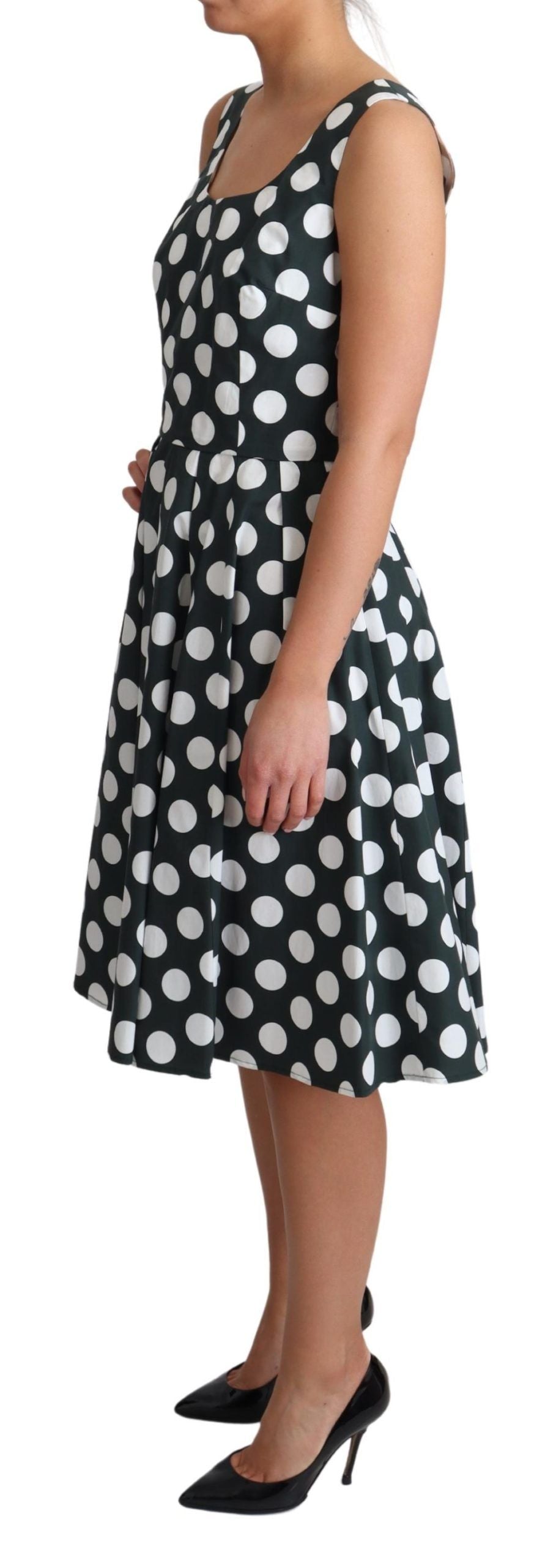 Robe trapèze en coton à pois verts Dolce & Gabbana