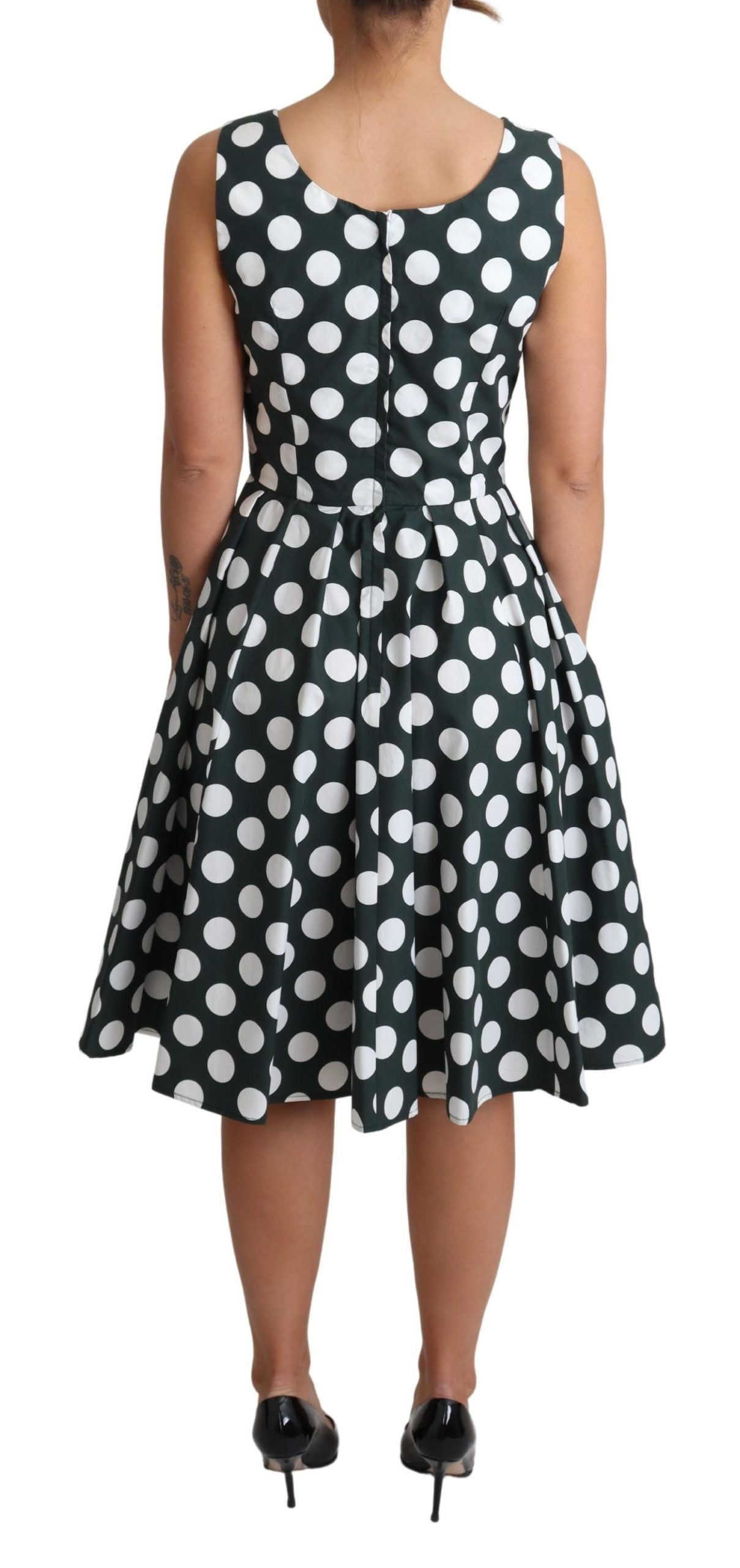 Robe trapèze en coton à pois verts Dolce & Gabbana